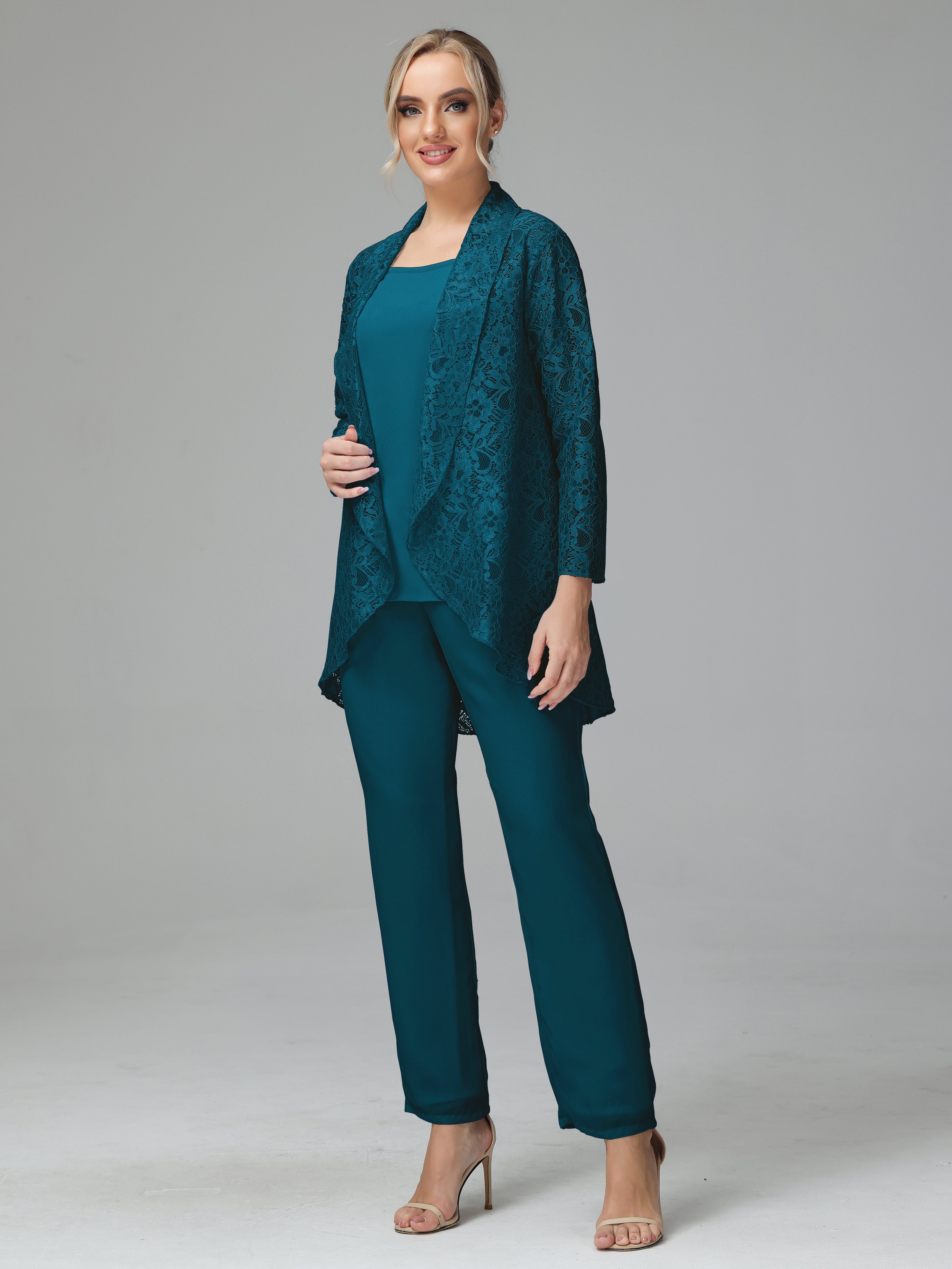 Pantsuit Separates Scoop Floor-Length Chiffon Mother of the Bride Dress