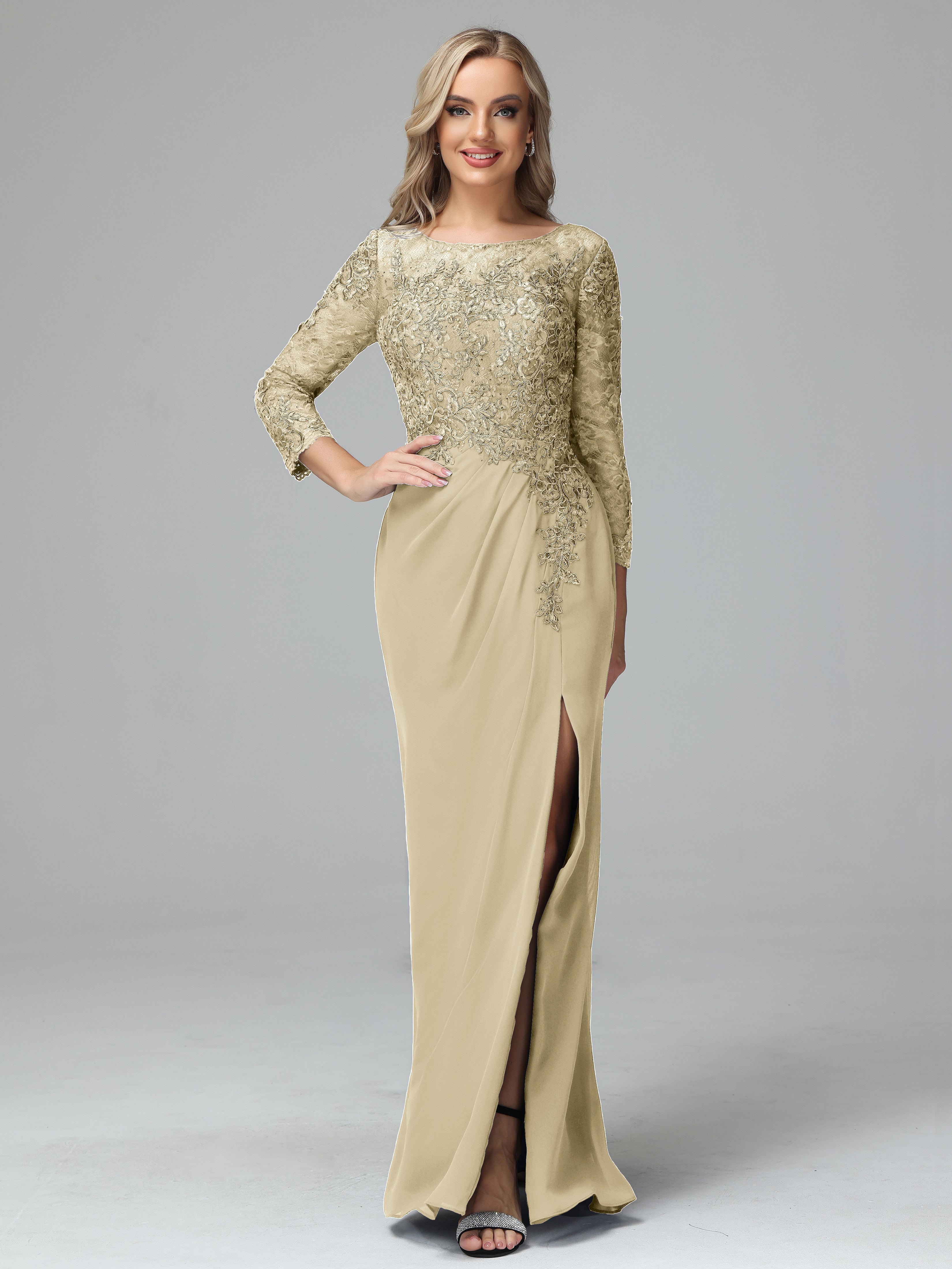 Round Neck Chiffon Mother of the Bride Dress With Split