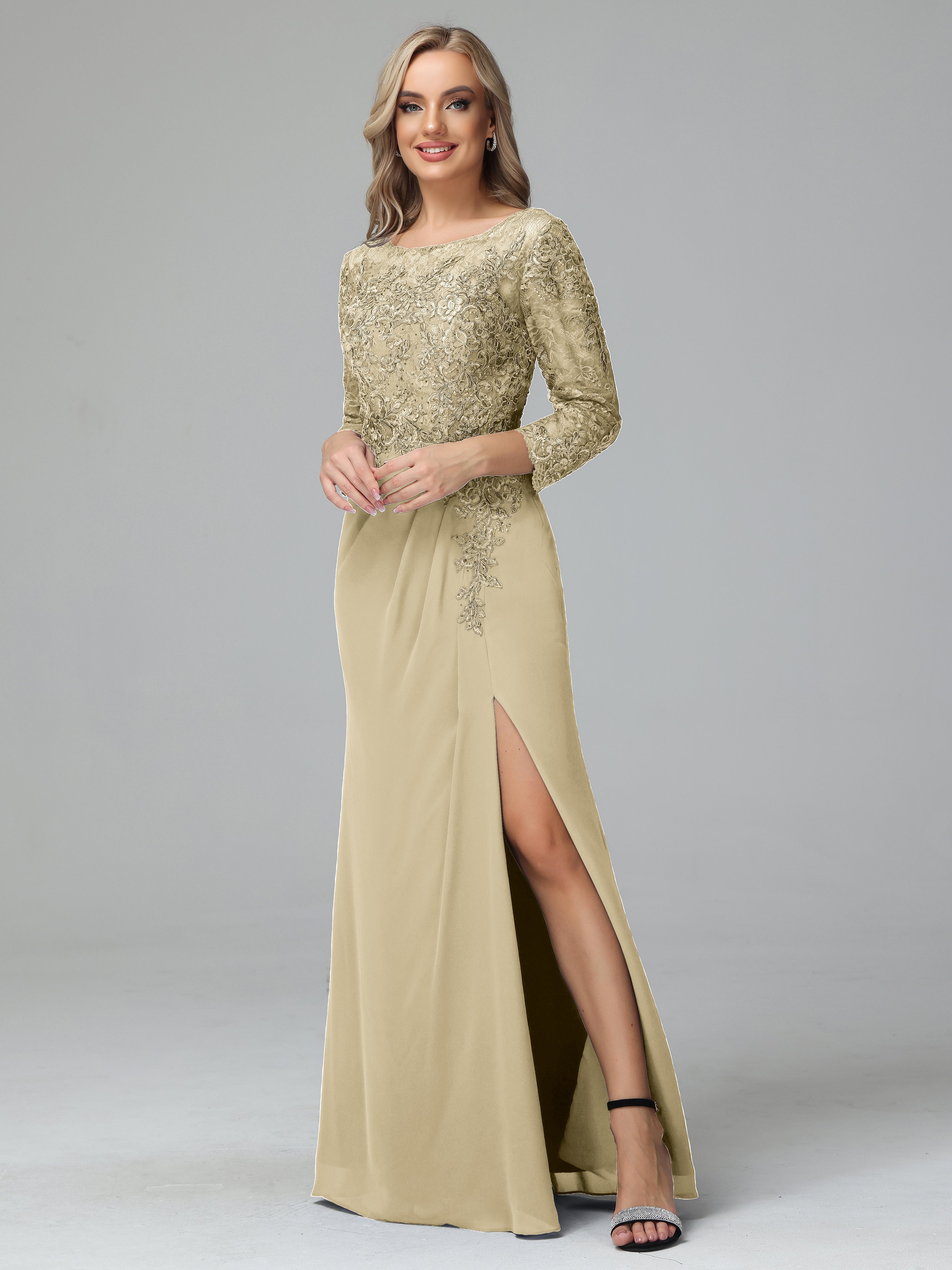 Round Neck Chiffon Mother of the Bride Dress With Split