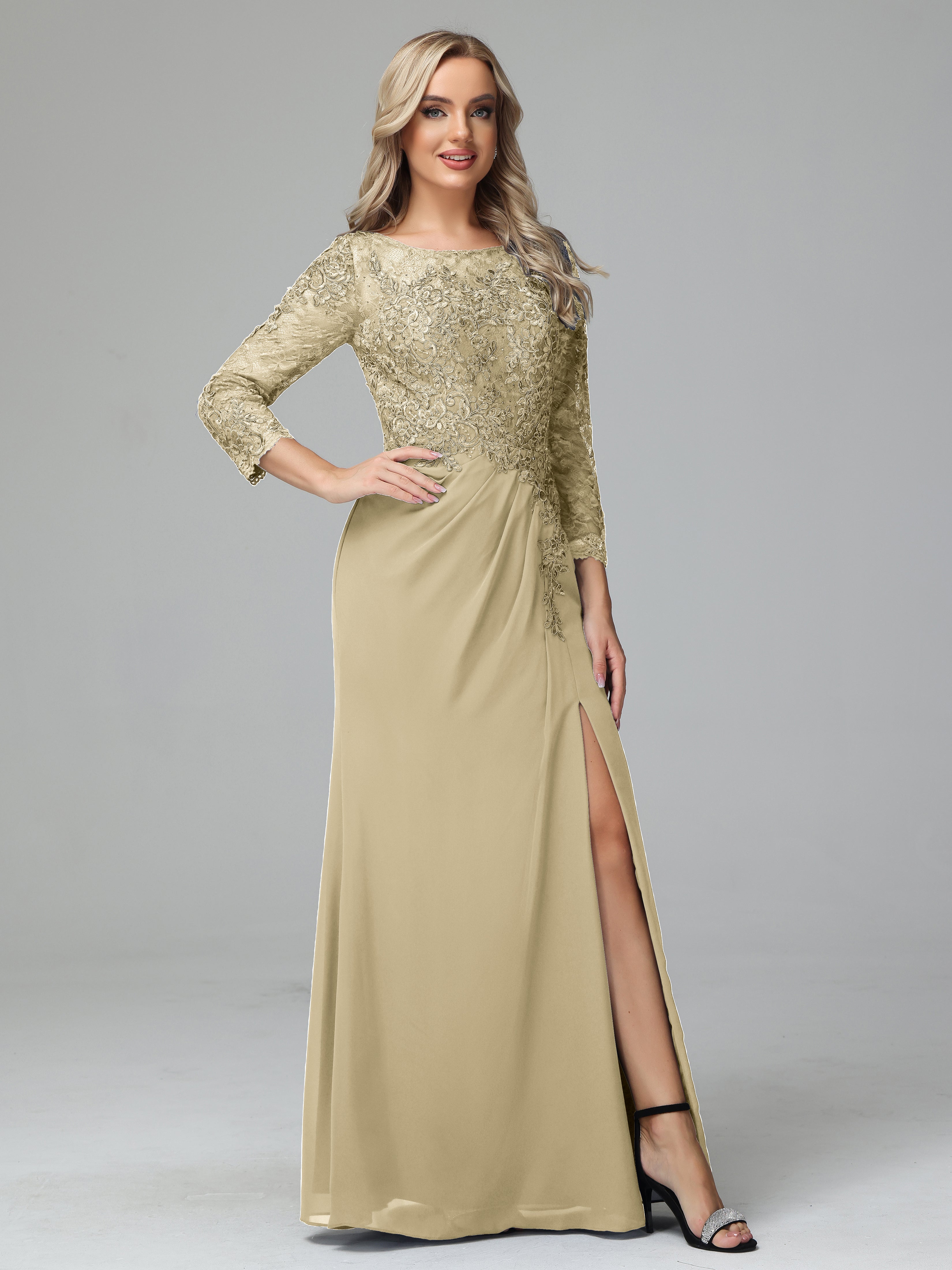 Round Neck Chiffon Mother of the Bride Dress With Split