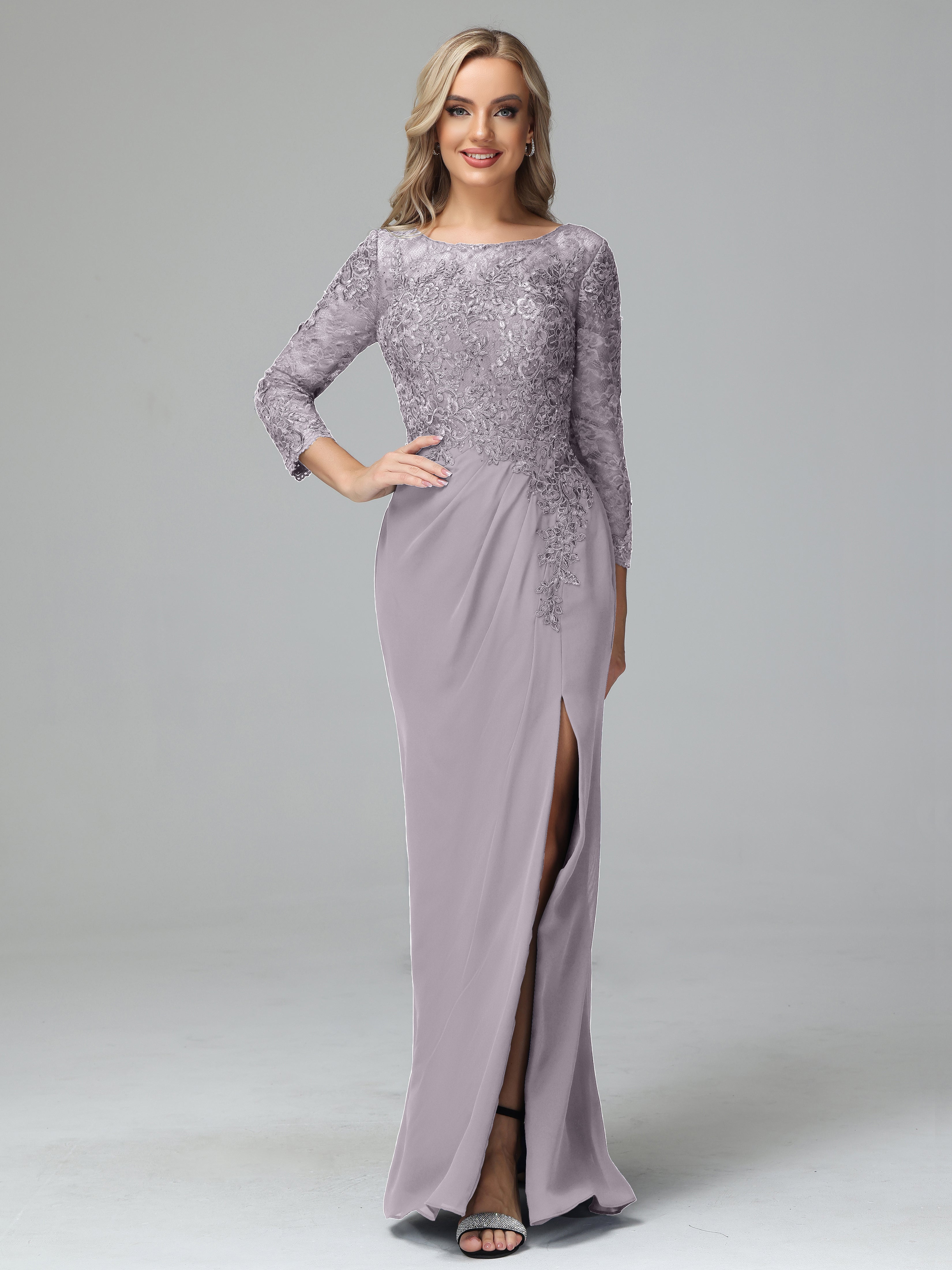 Round Neck Chiffon Mother of the Bride Dress With Split