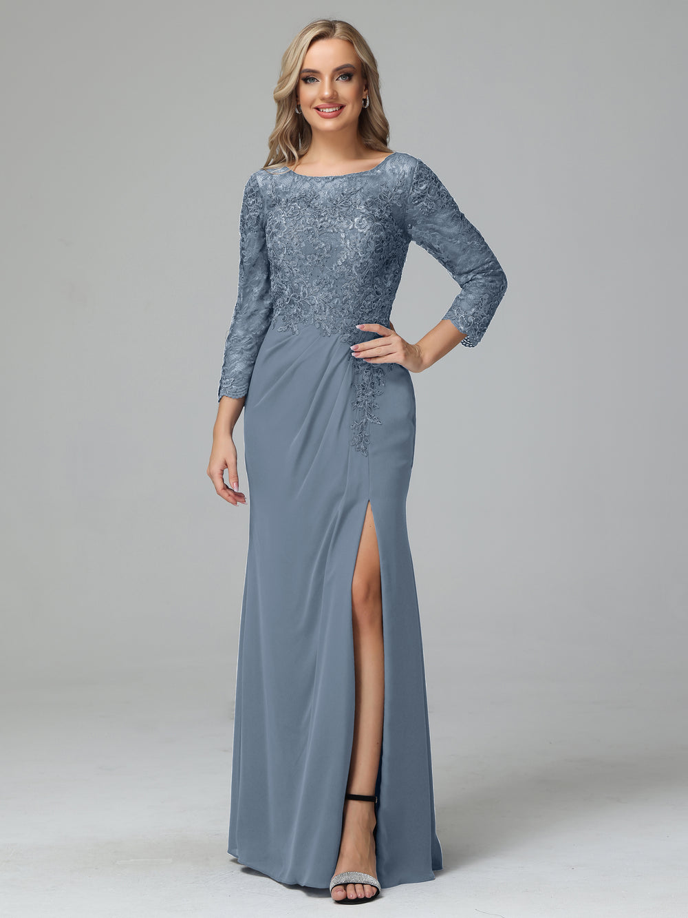 Round Neck Lace Appliques Chiffon Mother of the Bride Dresses