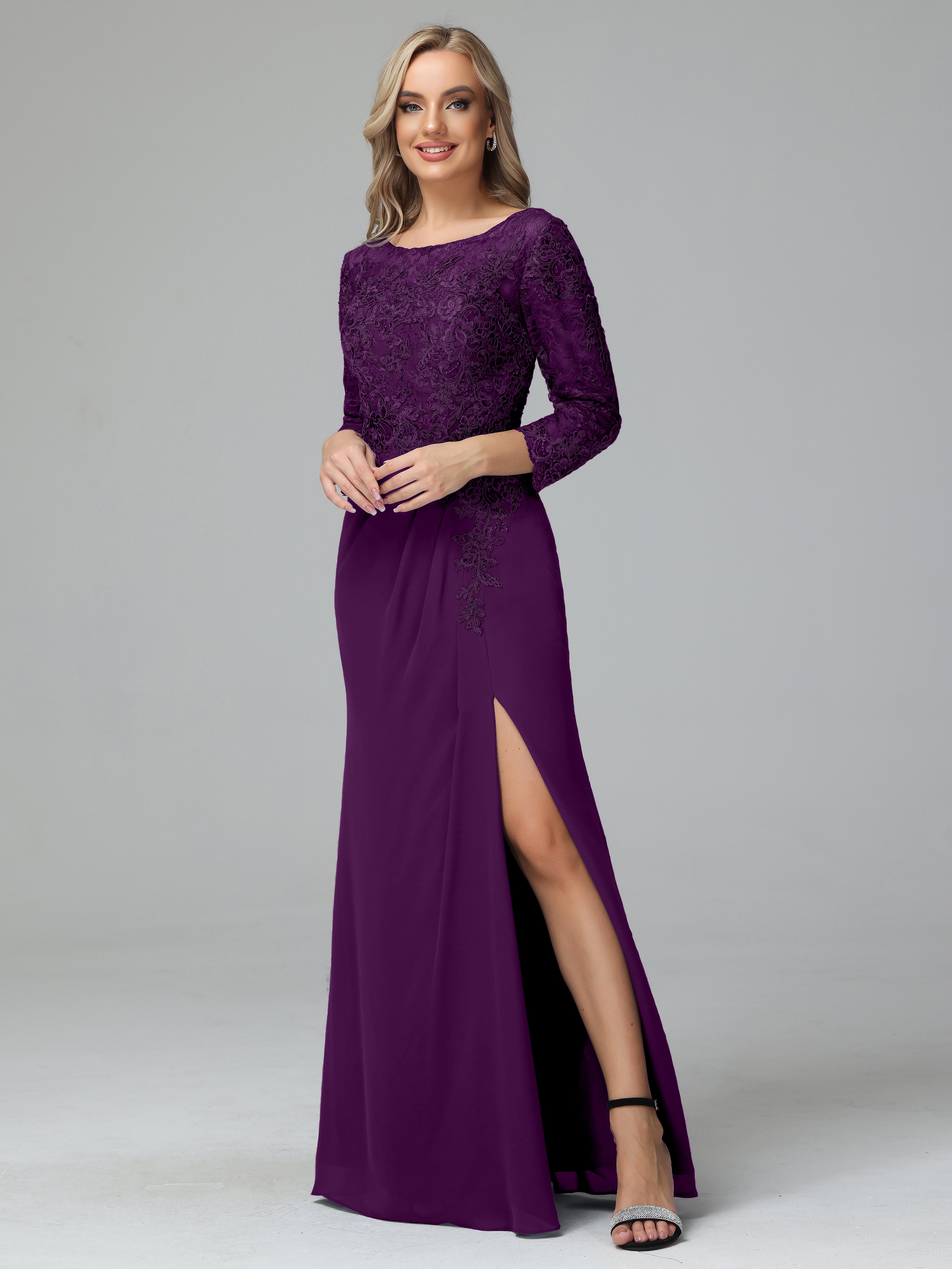 Round Neck Chiffon Mother of the Bride Dress With Split