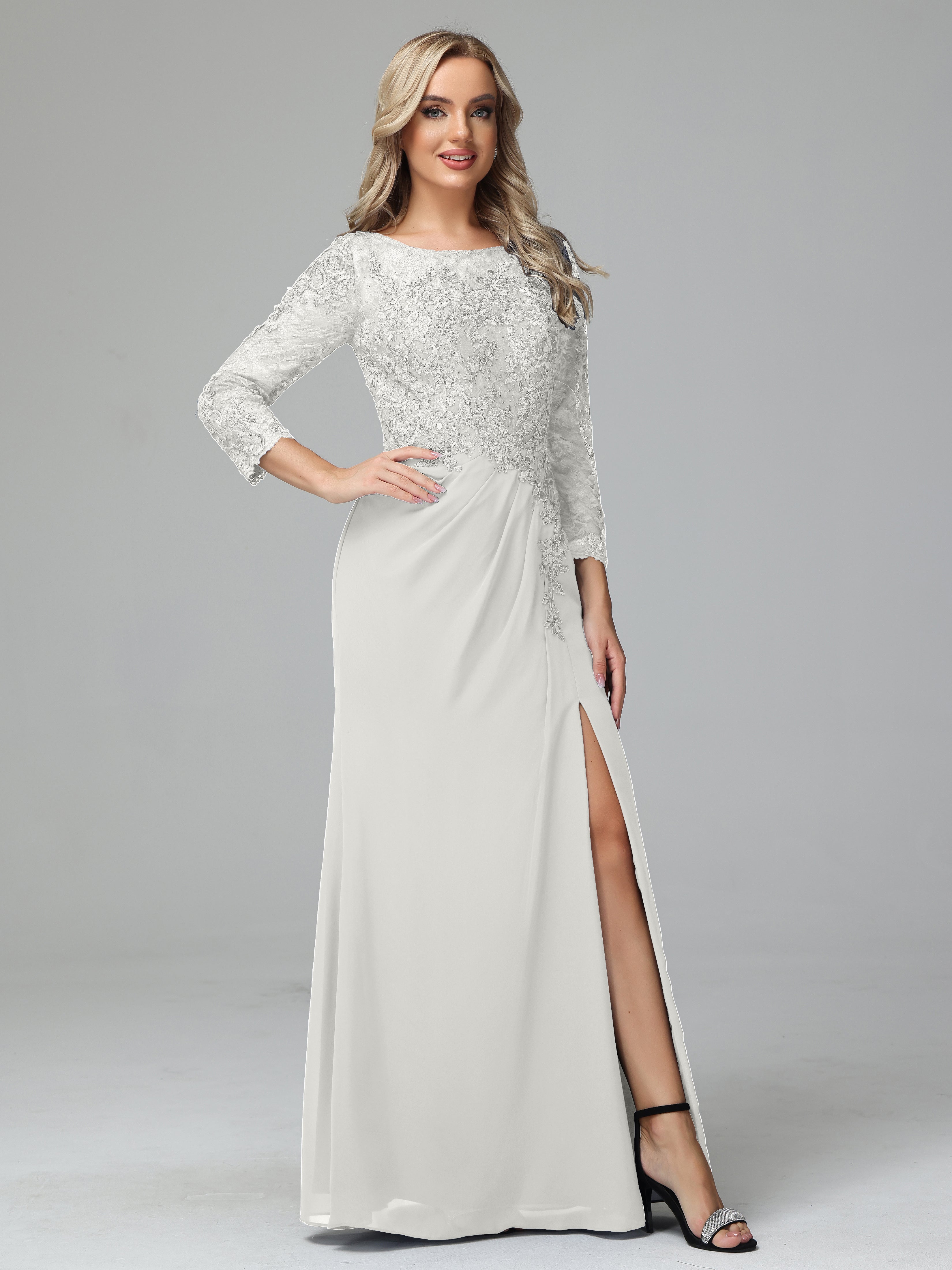 Round Neck Chiffon Mother of the Bride Dress With Split