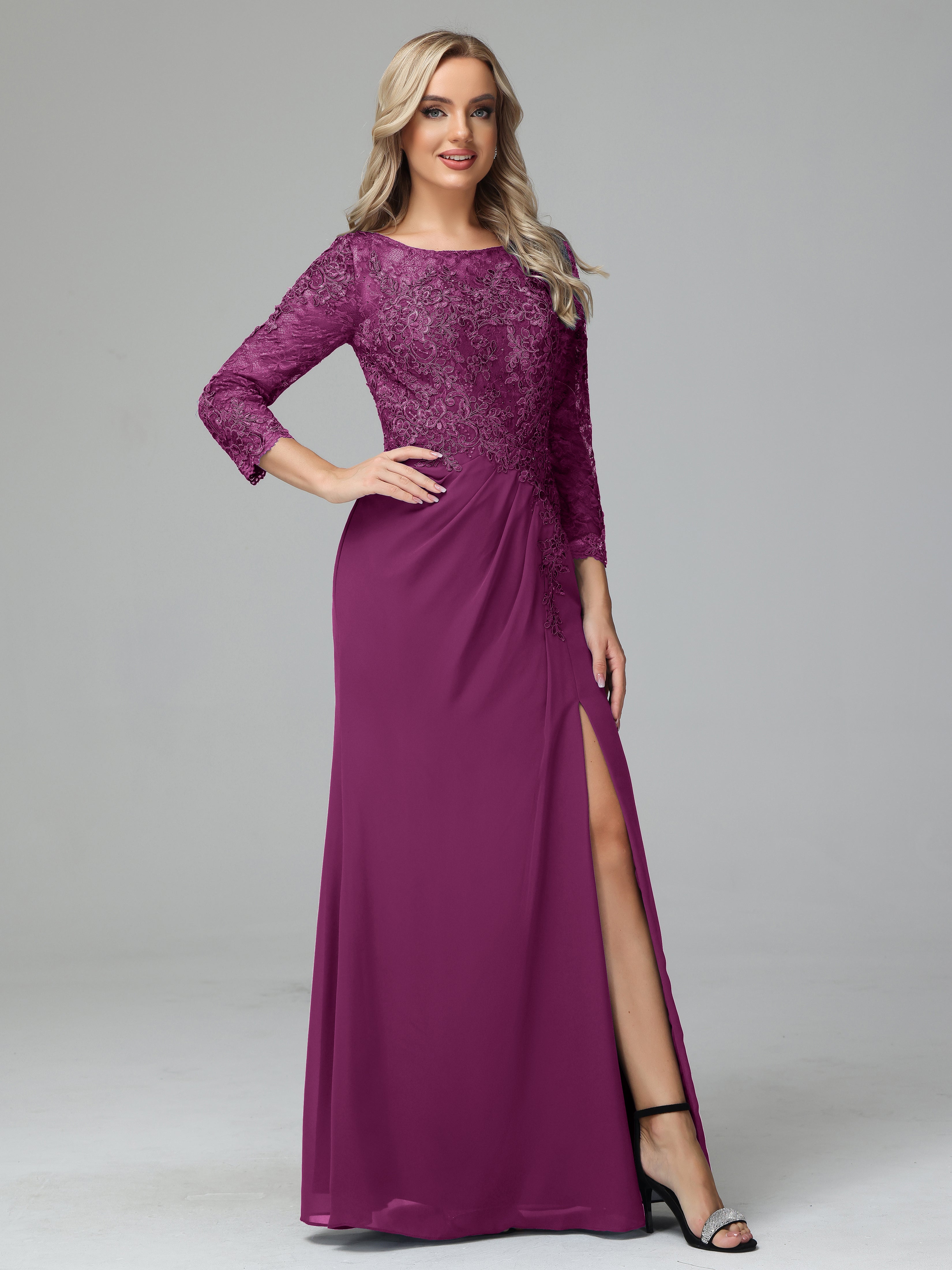 Round Neck Chiffon Mother of the Bride Dress With Split