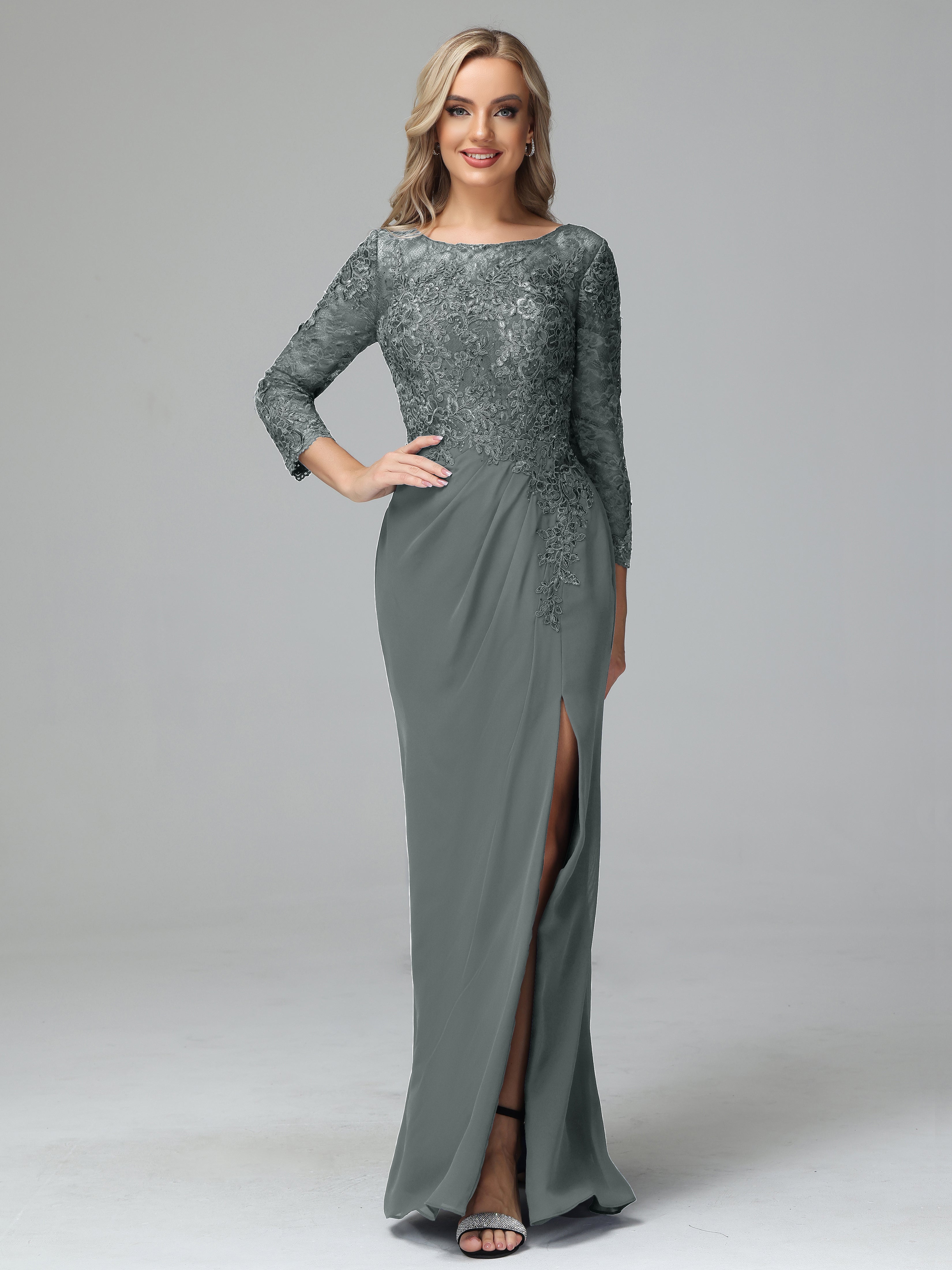 Round Neck Chiffon Mother of the Bride Dress With Split