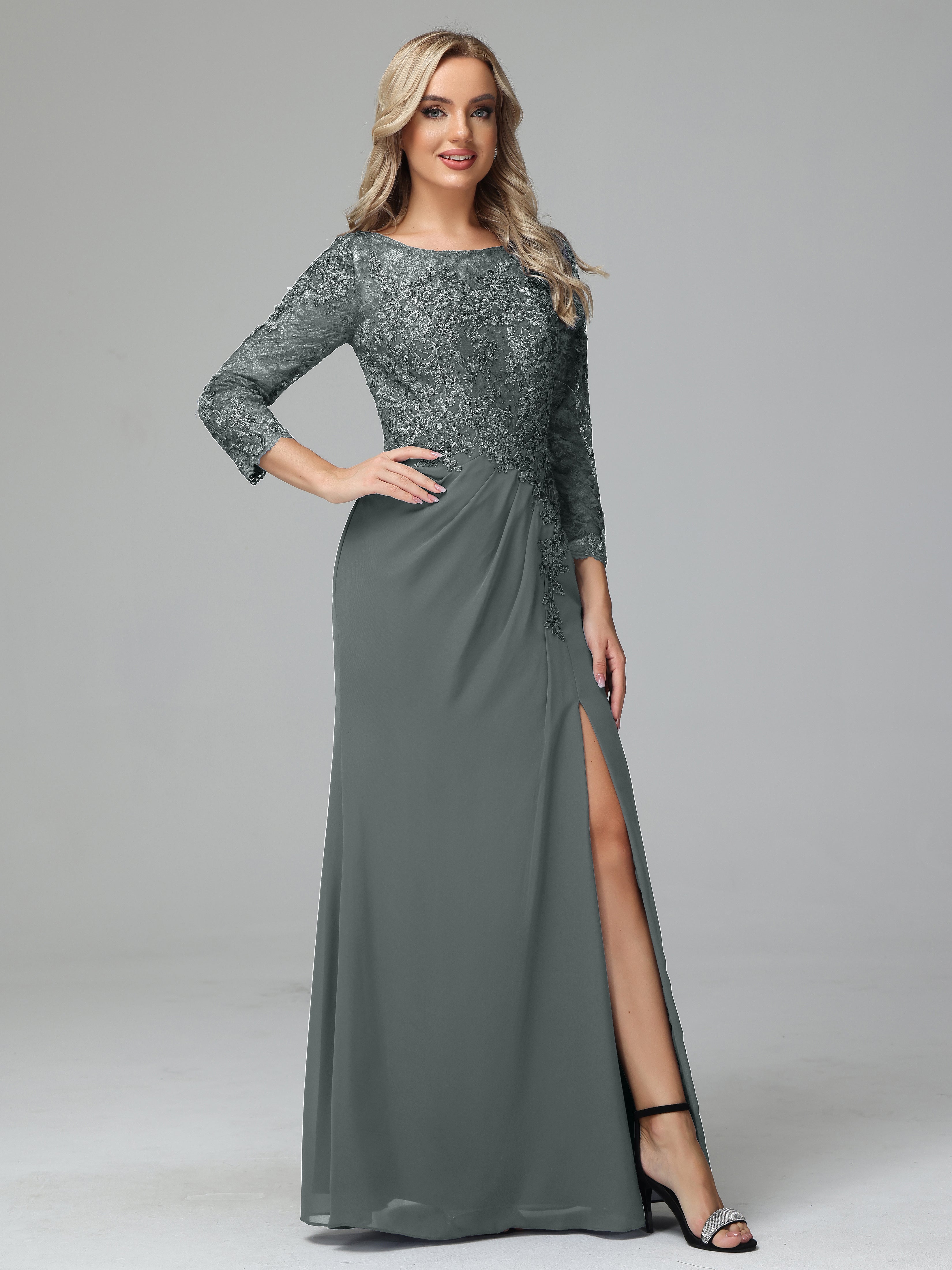 Round Neck Chiffon Mother of the Bride Dress With Split