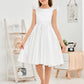 Ruffles Sleeves Knee Length Satin Junior Bridesmaid Dress