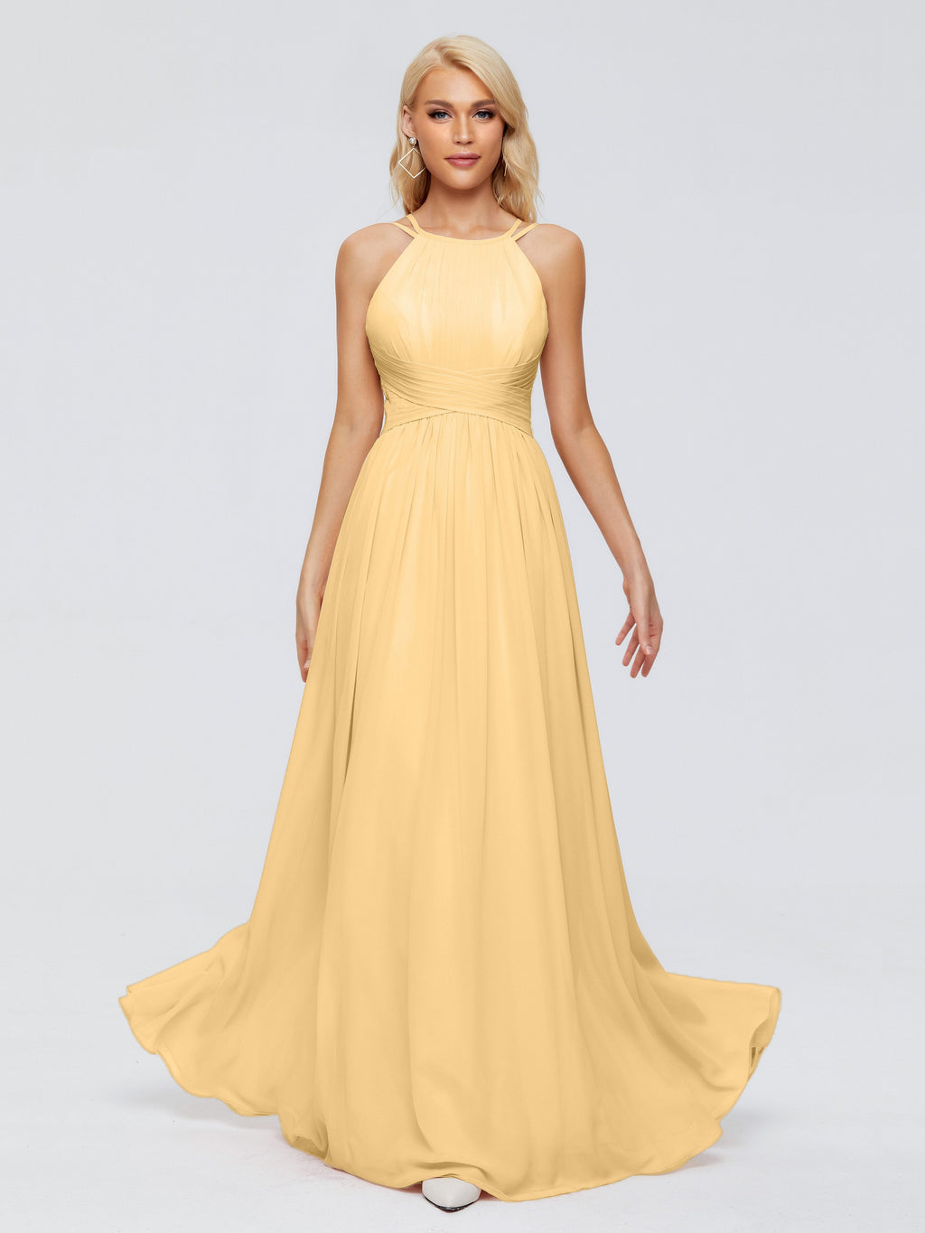 Bridesmaid Dresses Golden Sara Modest Ruched Chiffon Bridesmaid Dresse