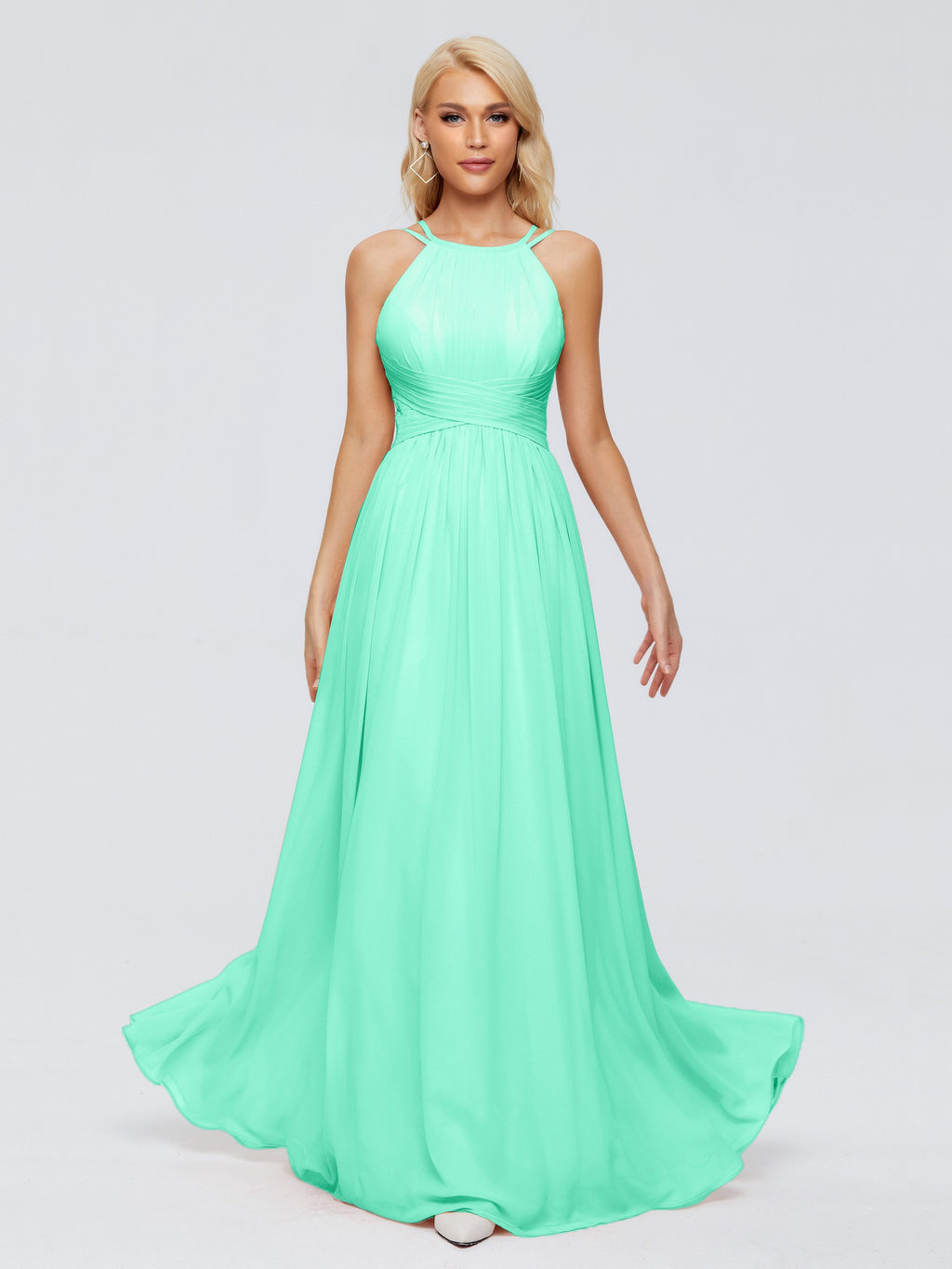 Turquoise Long Bridesmaid Dresses Sara Modest Ruched Chiffon Bridesmai