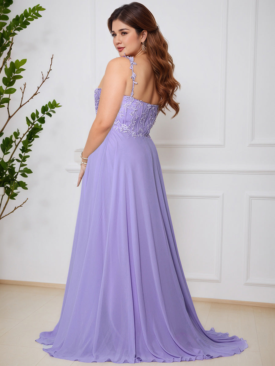 Cicinia Lilac A-Line Sleeveless Chiffon Plus Size Prom Dress with Sweep Train