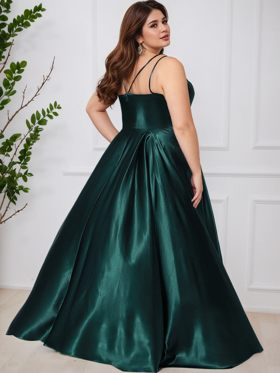Cicinia Dark Green Soft Satin Sleeveless Long A-Line Plus Size Prom Dress
