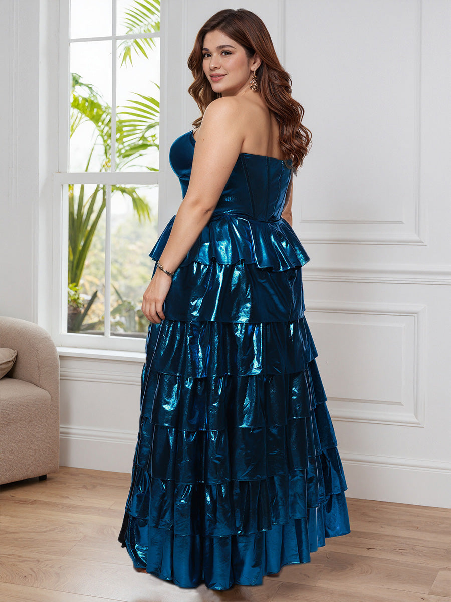 Cicinia Ink Blue Popular Layered Sweetheart Sleeveless Long Plus Size Prom Dress