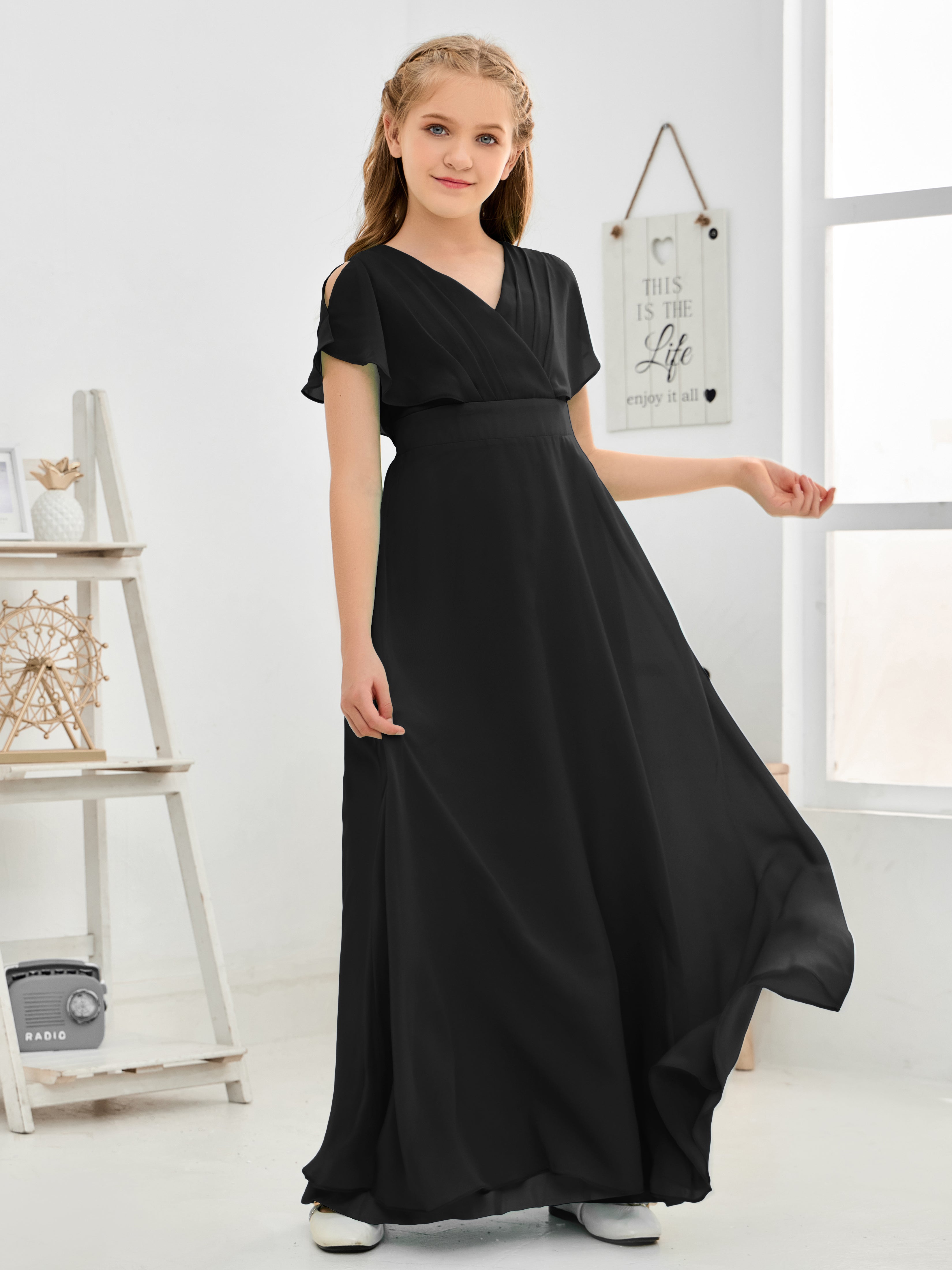 Black bridesmaid dress short best sale