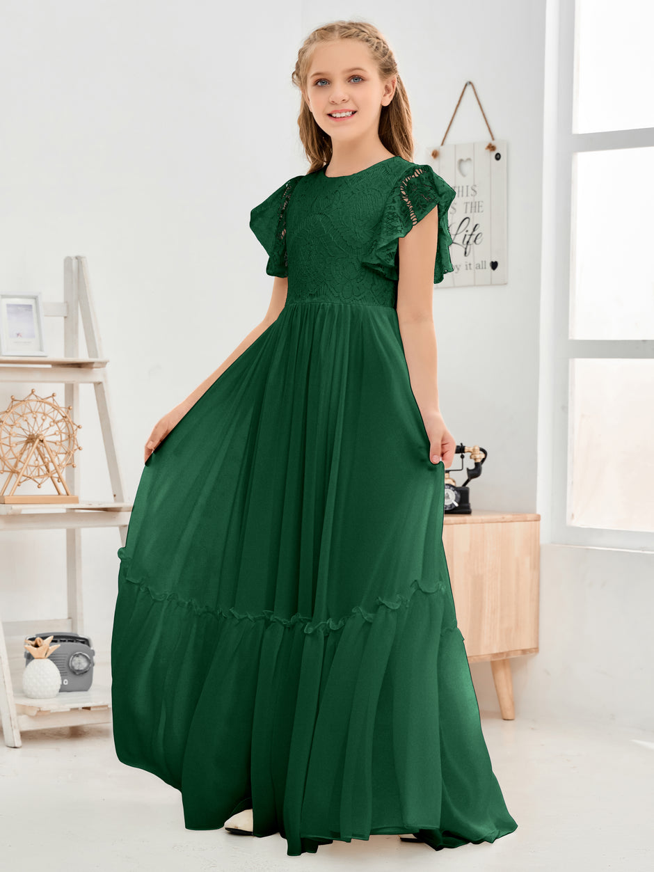 Sleeveless Floor-length Junior Bridesmaid Dresses Dark Green