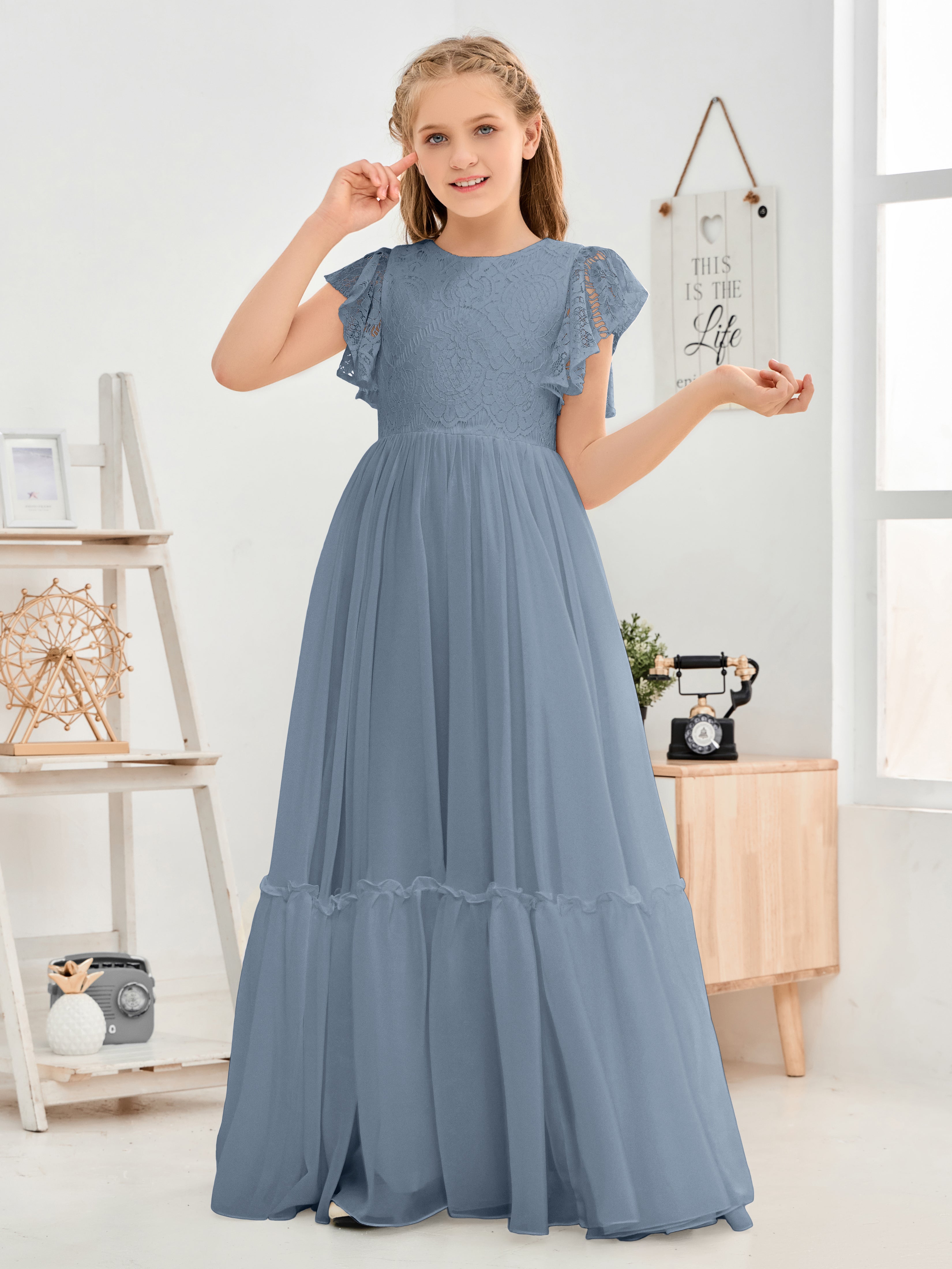 Dusty blue junior bridesmaid dress hotsell