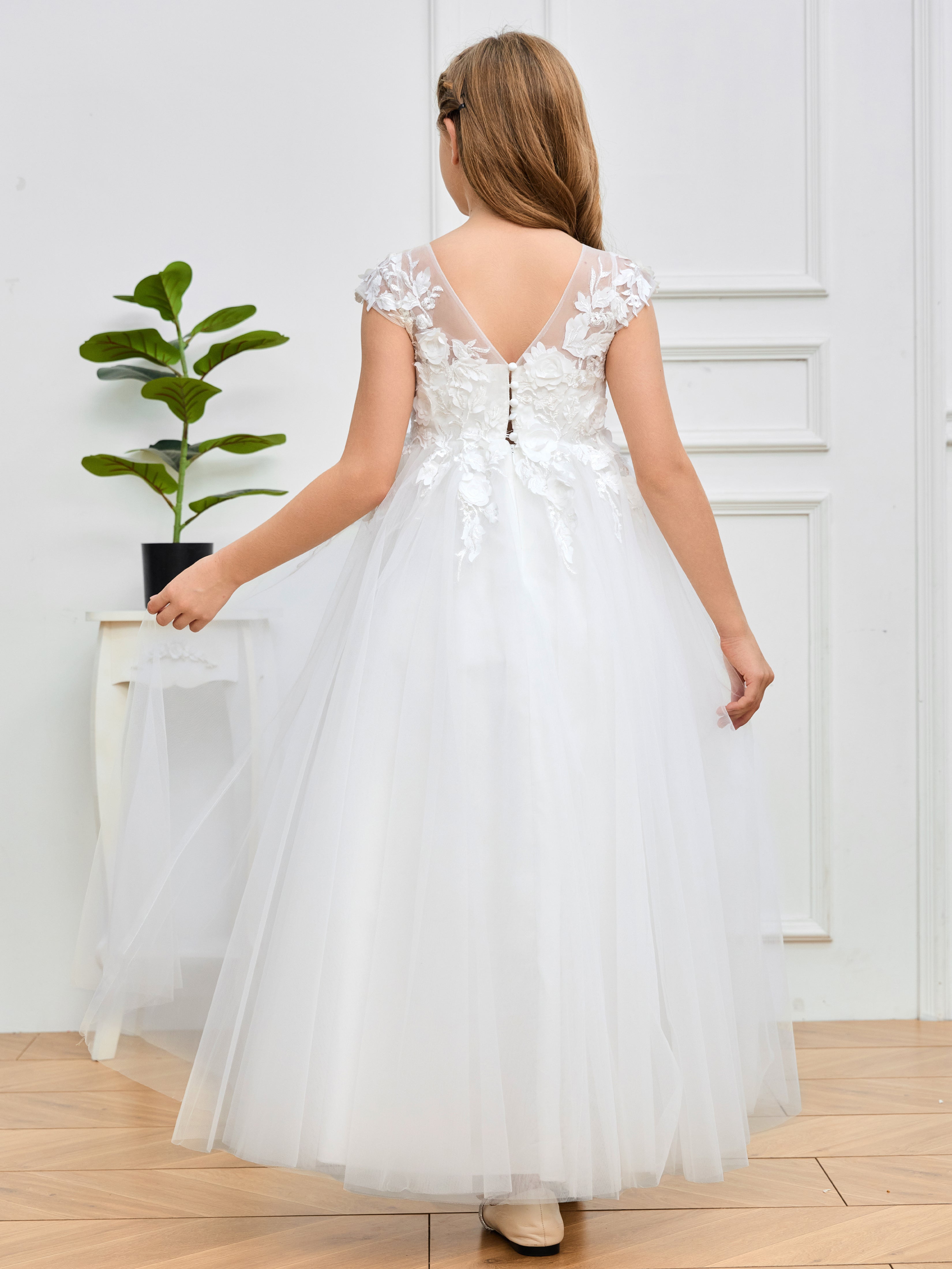 Short Sleeves Zipper Junior Bridesmaid Dress