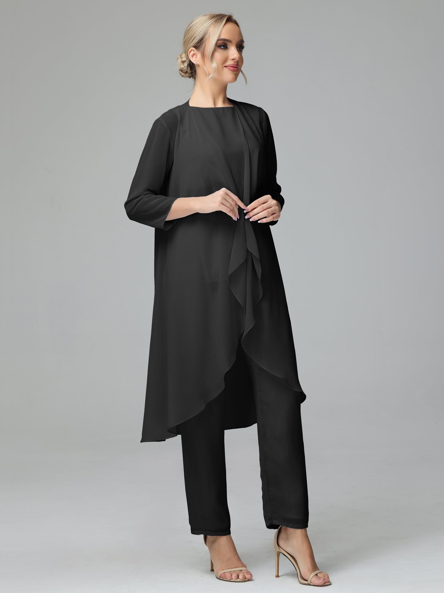 Simple Chiffon 3 Pieces Mother of the Bride Dress Pant Suits