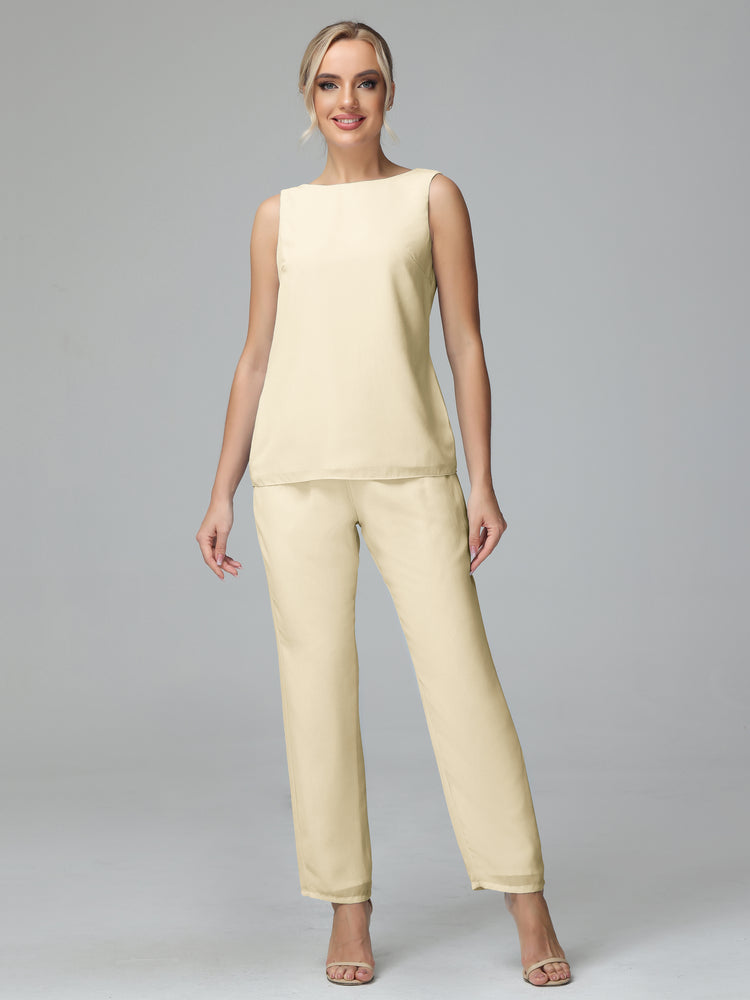 Simple Chiffon 3 Pieces Mother Of The Bride Dress Pant Suits