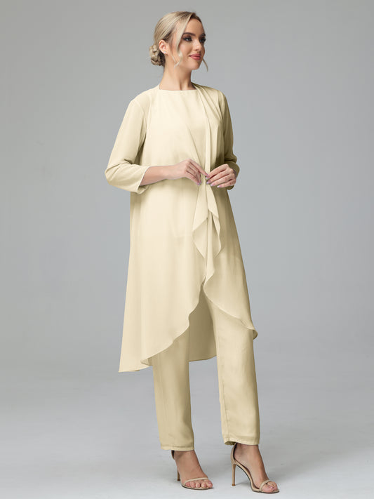 Simple Chiffon 3 Pieces Mother of the Bride Dress Pant Suits