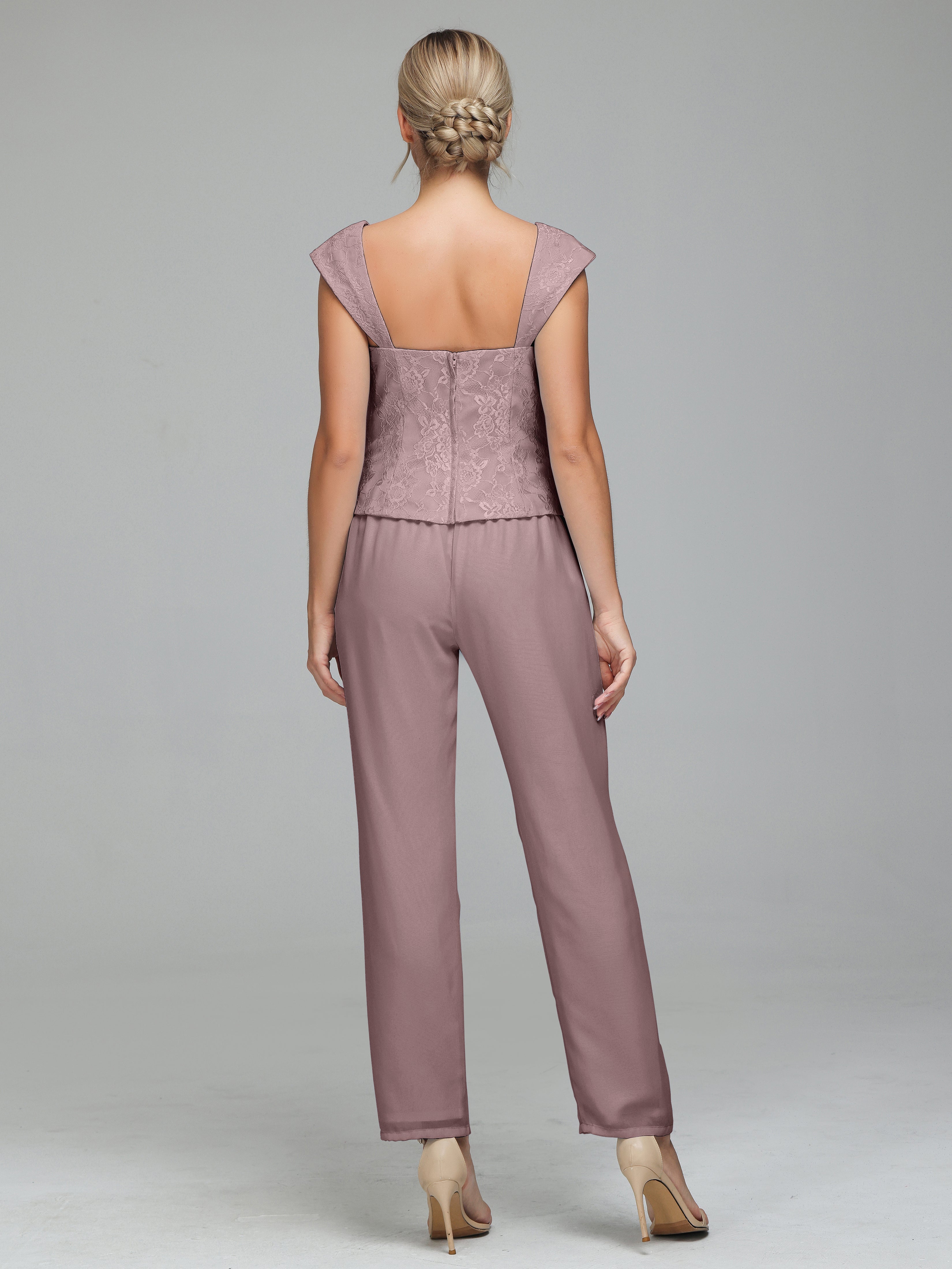 Simple 3 Pieces Lace Chiffon Mother of Bride Dress Pant Suits