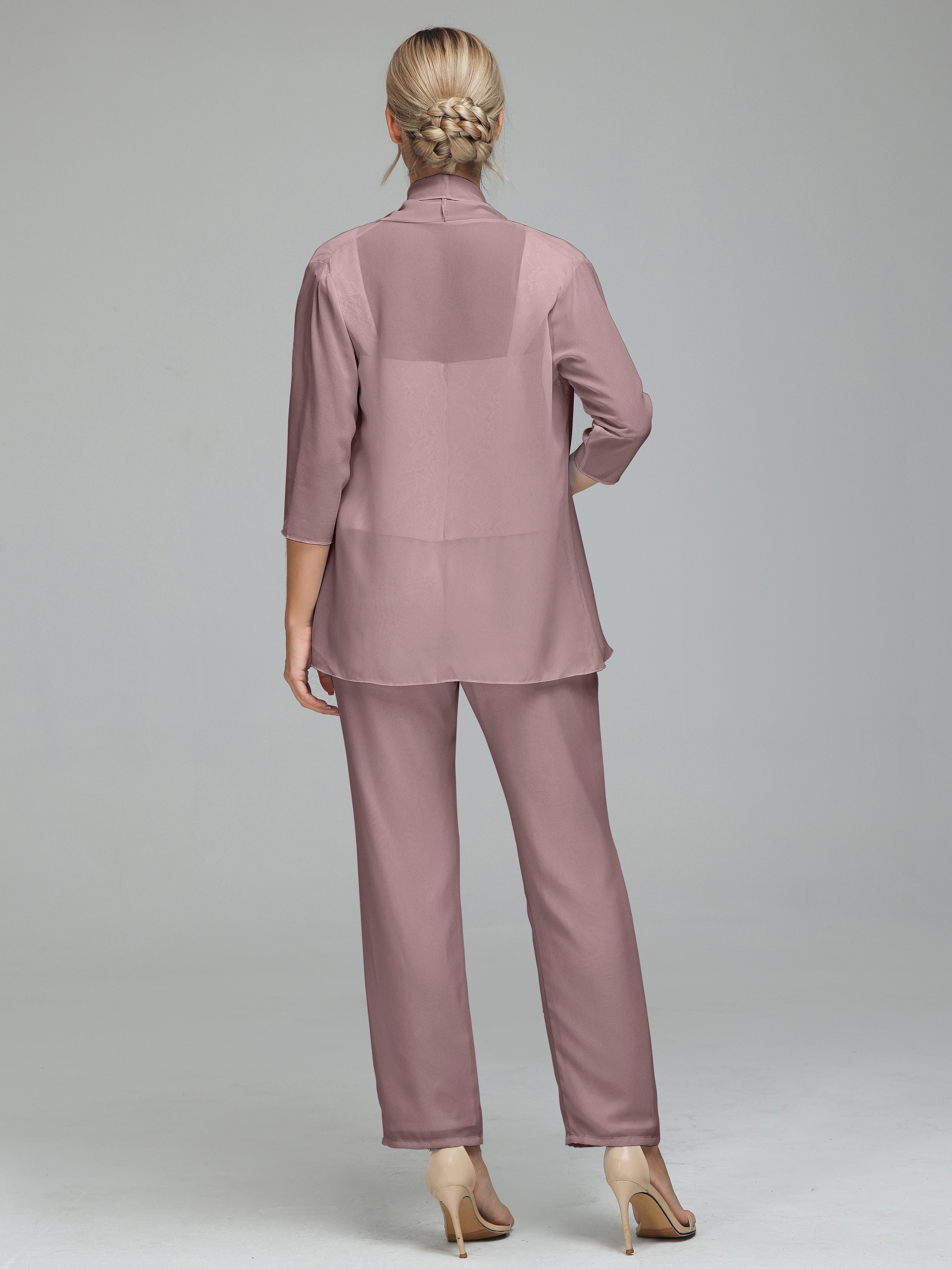 Simple 3 Pieces Lace Chiffon Mother of Bride Dress Pant Suits