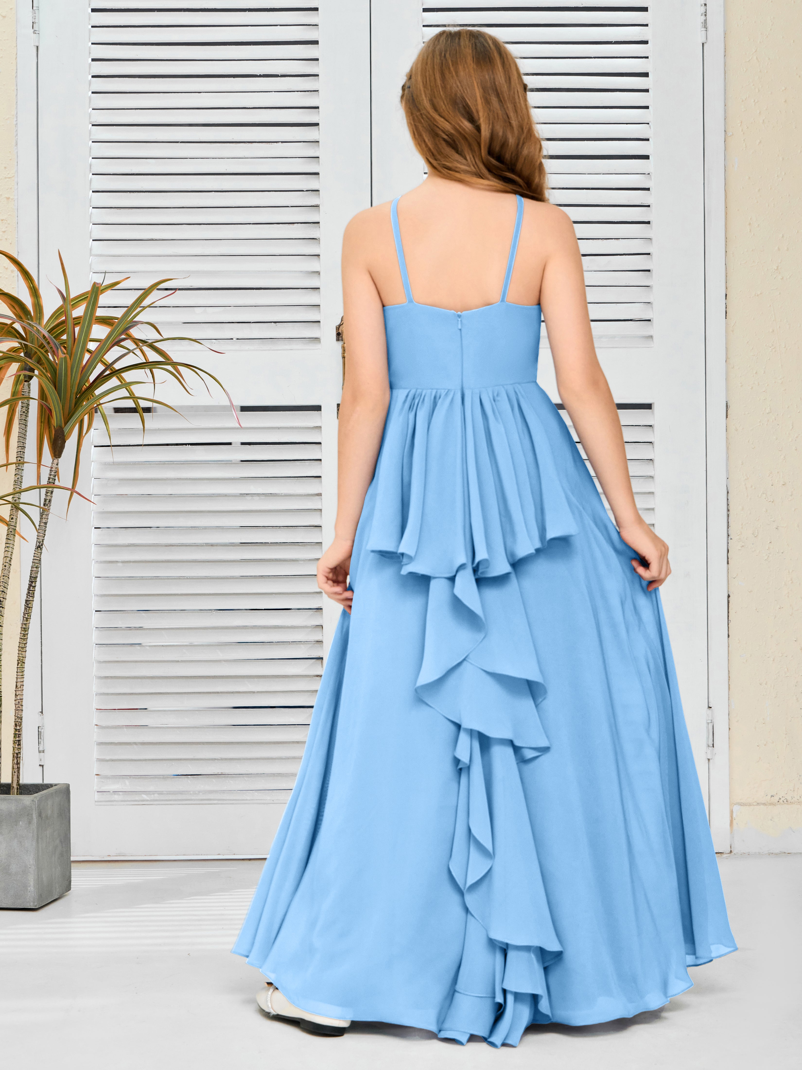 Simple Spaghetti Straps Chiffon Junior Bridesmaid Dress