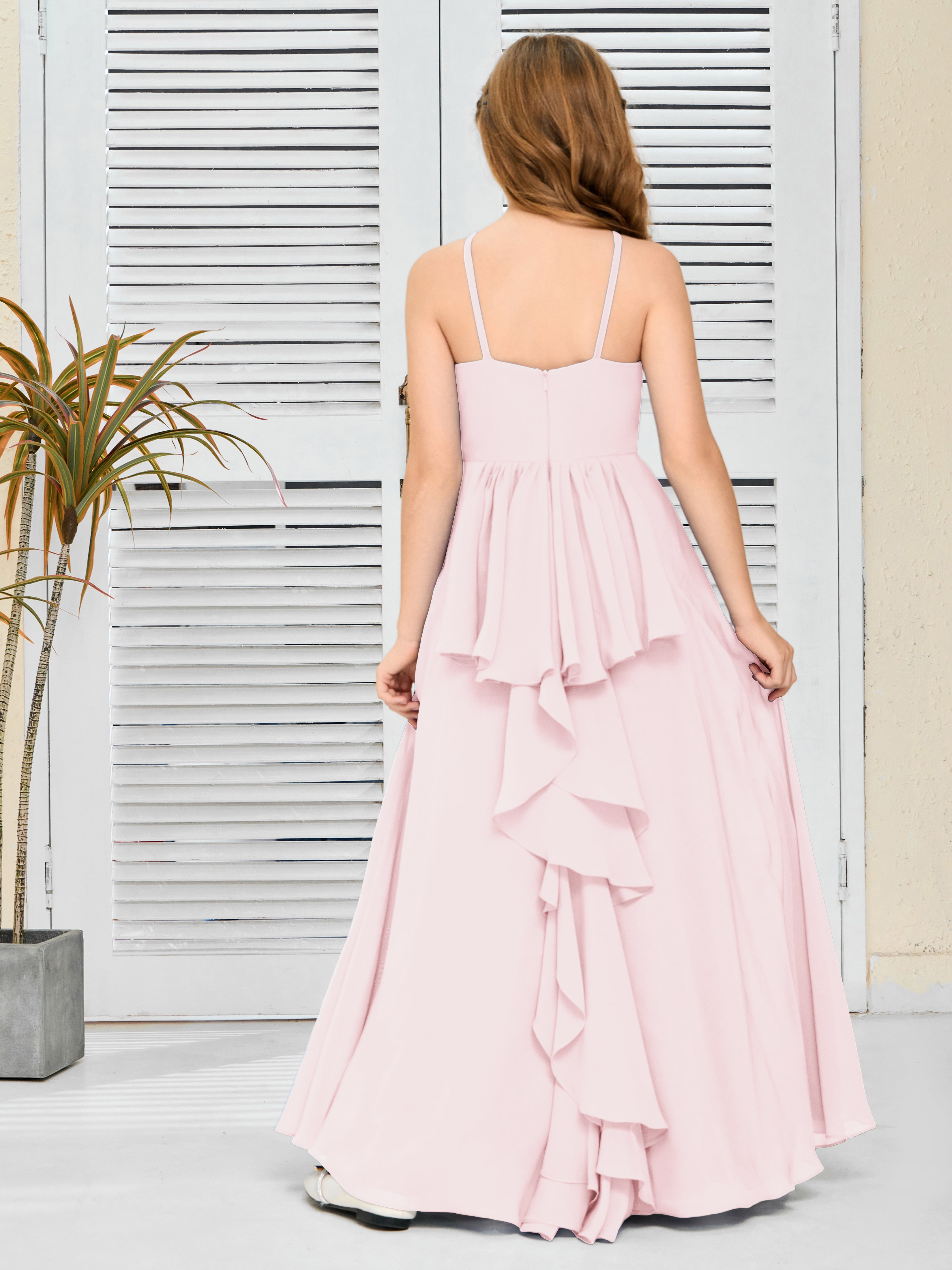 Simple Spaghetti Straps Chiffon Junior Bridesmaid Dress