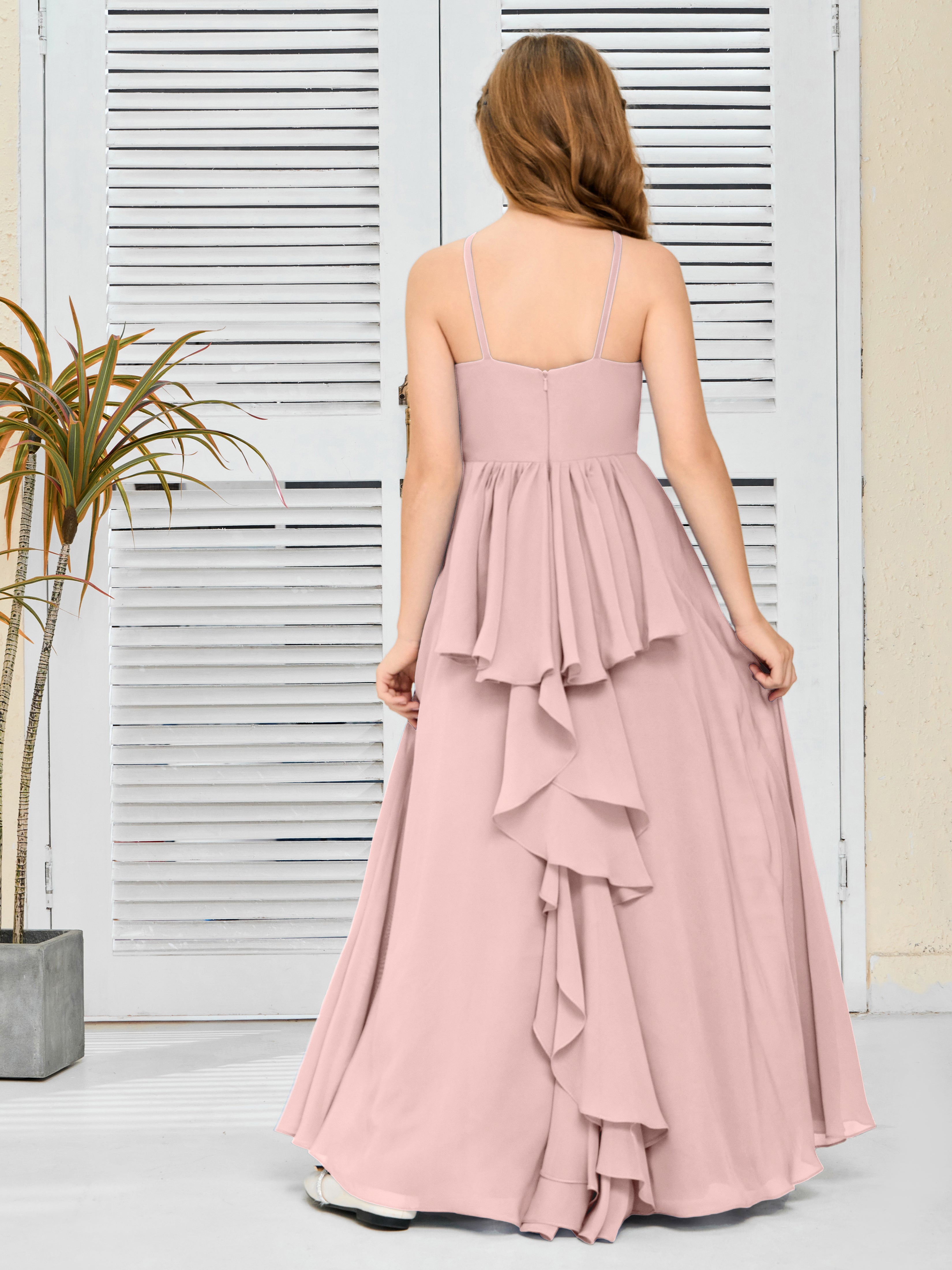 Simple Spaghetti Straps Chiffon Junior Bridesmaid Dress