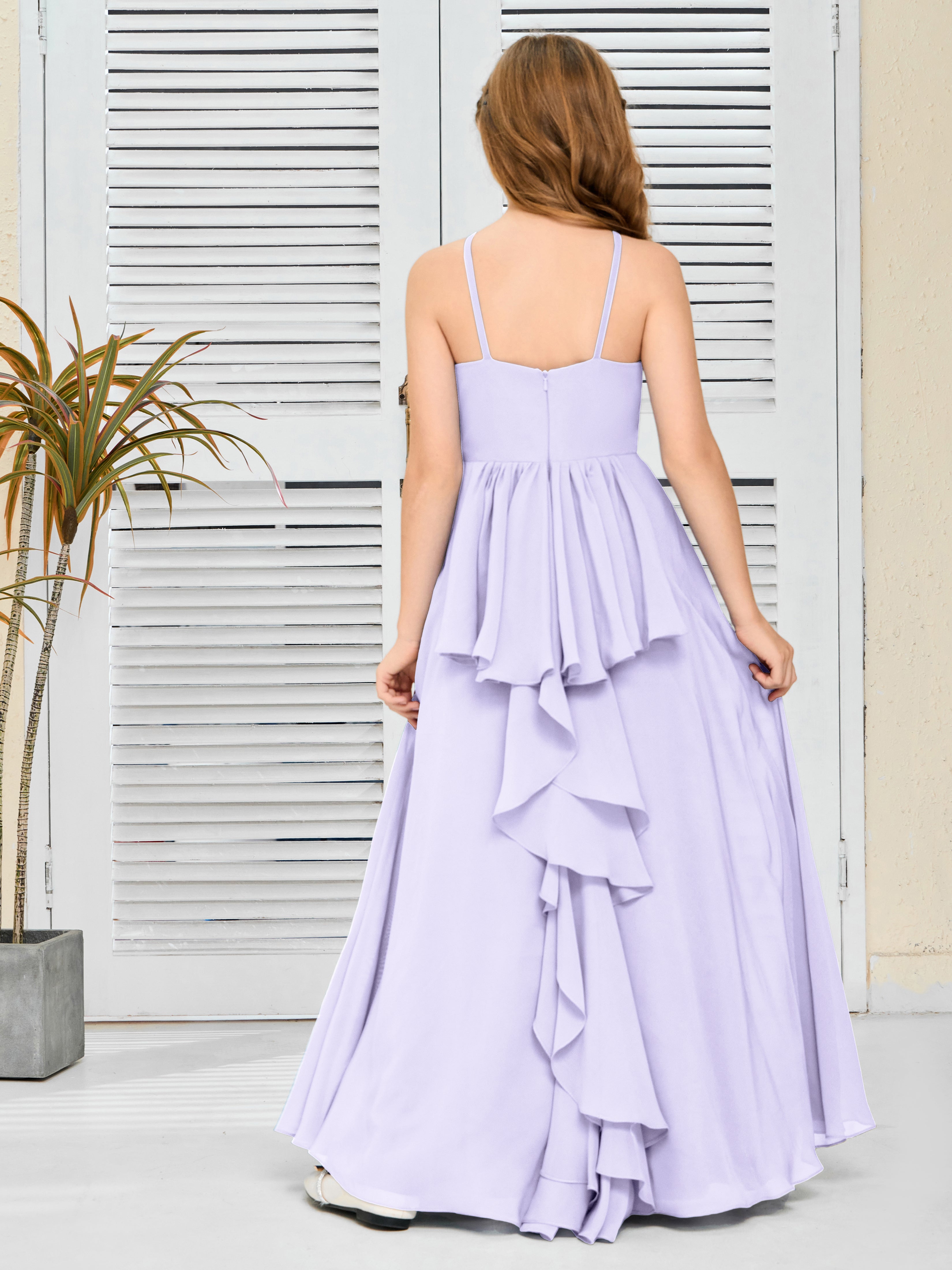 Simple Spaghetti Straps Chiffon Junior Bridesmaid Dress