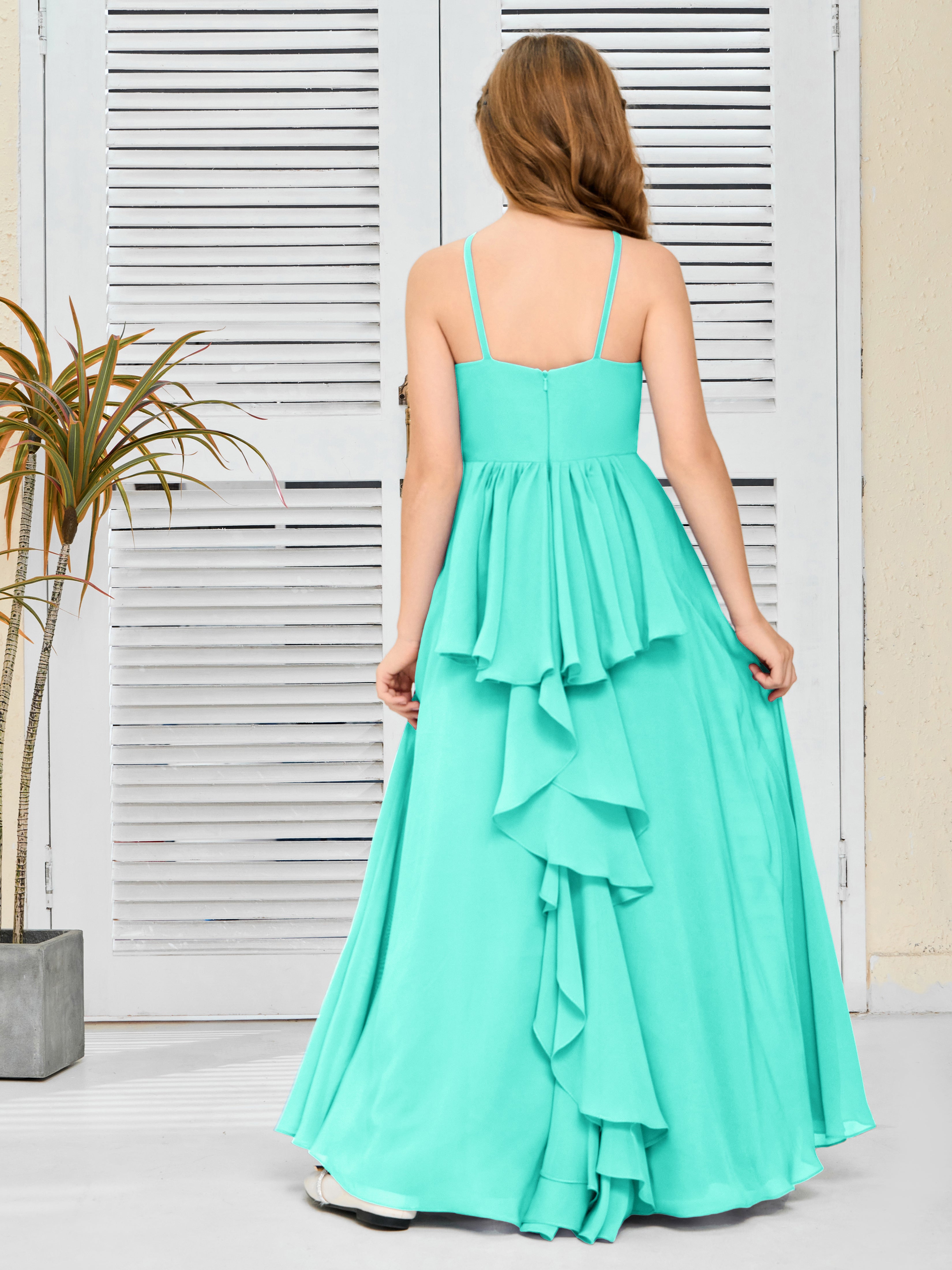 Simple Spaghetti Straps Chiffon Junior Bridesmaid Dress