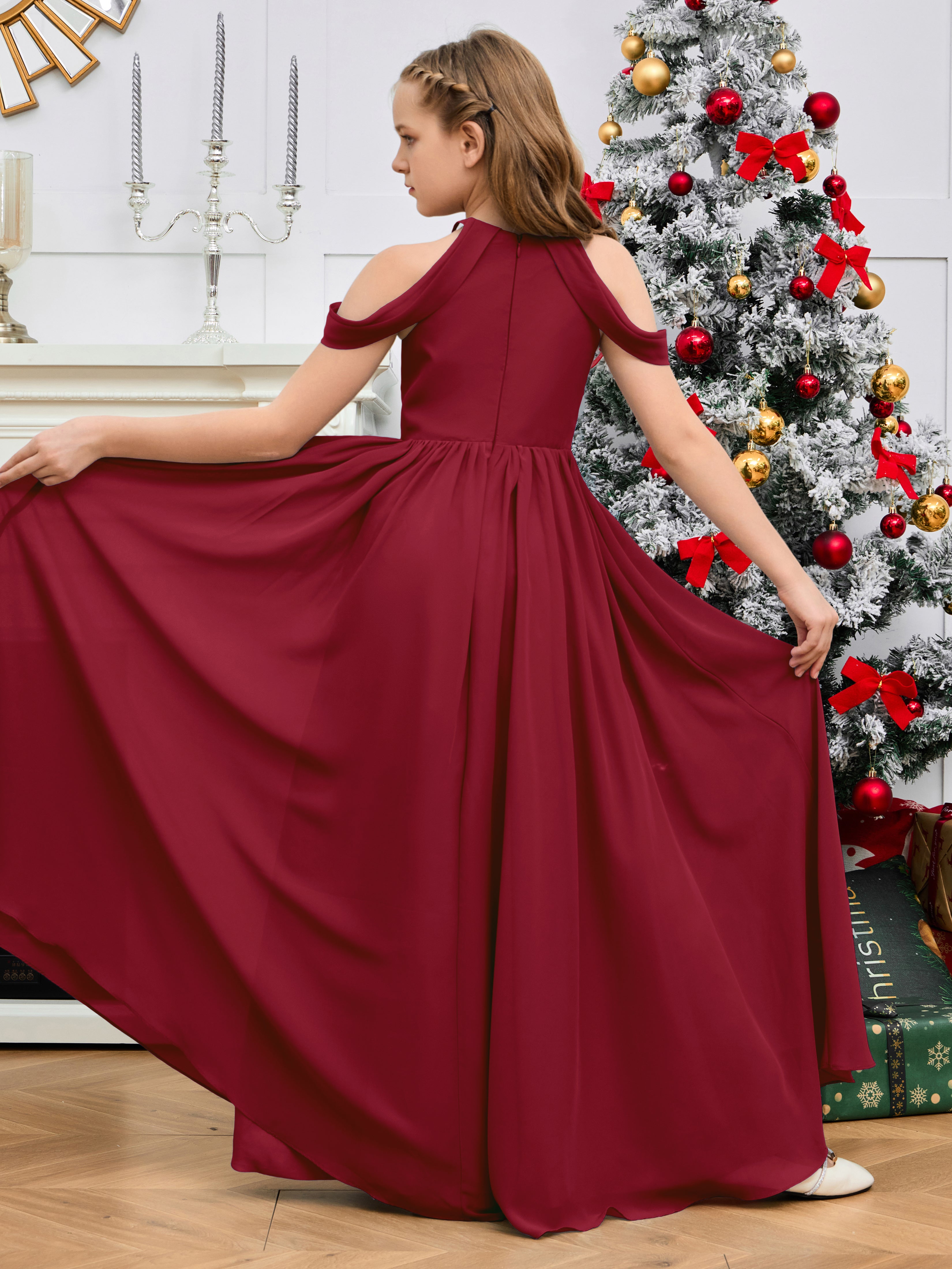 Sleeves Off Shoulder Chiffon Junior Bridesmaid Dress