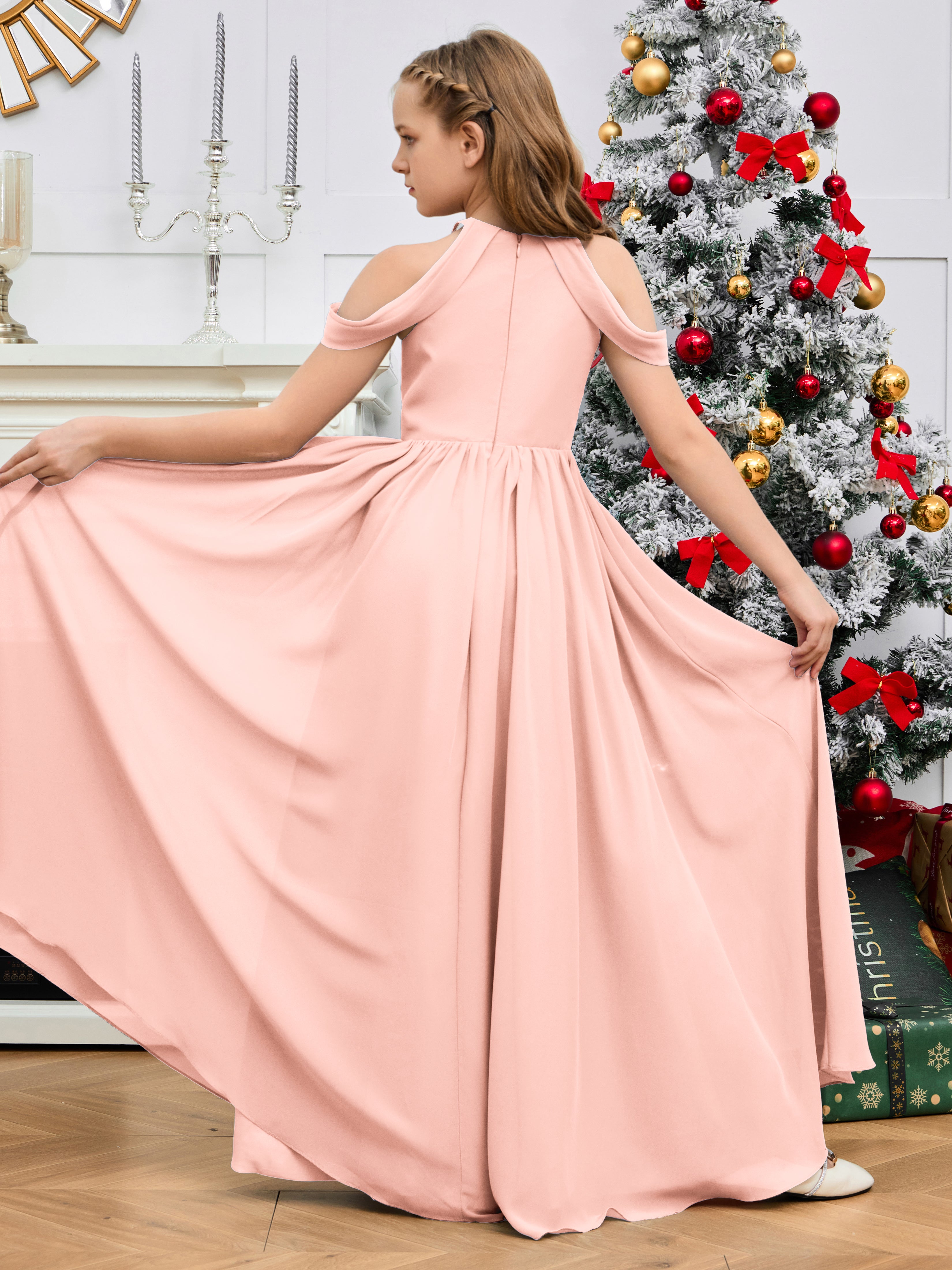 Sleeves Off Shoulder Chiffon Junior Bridesmaid Dress