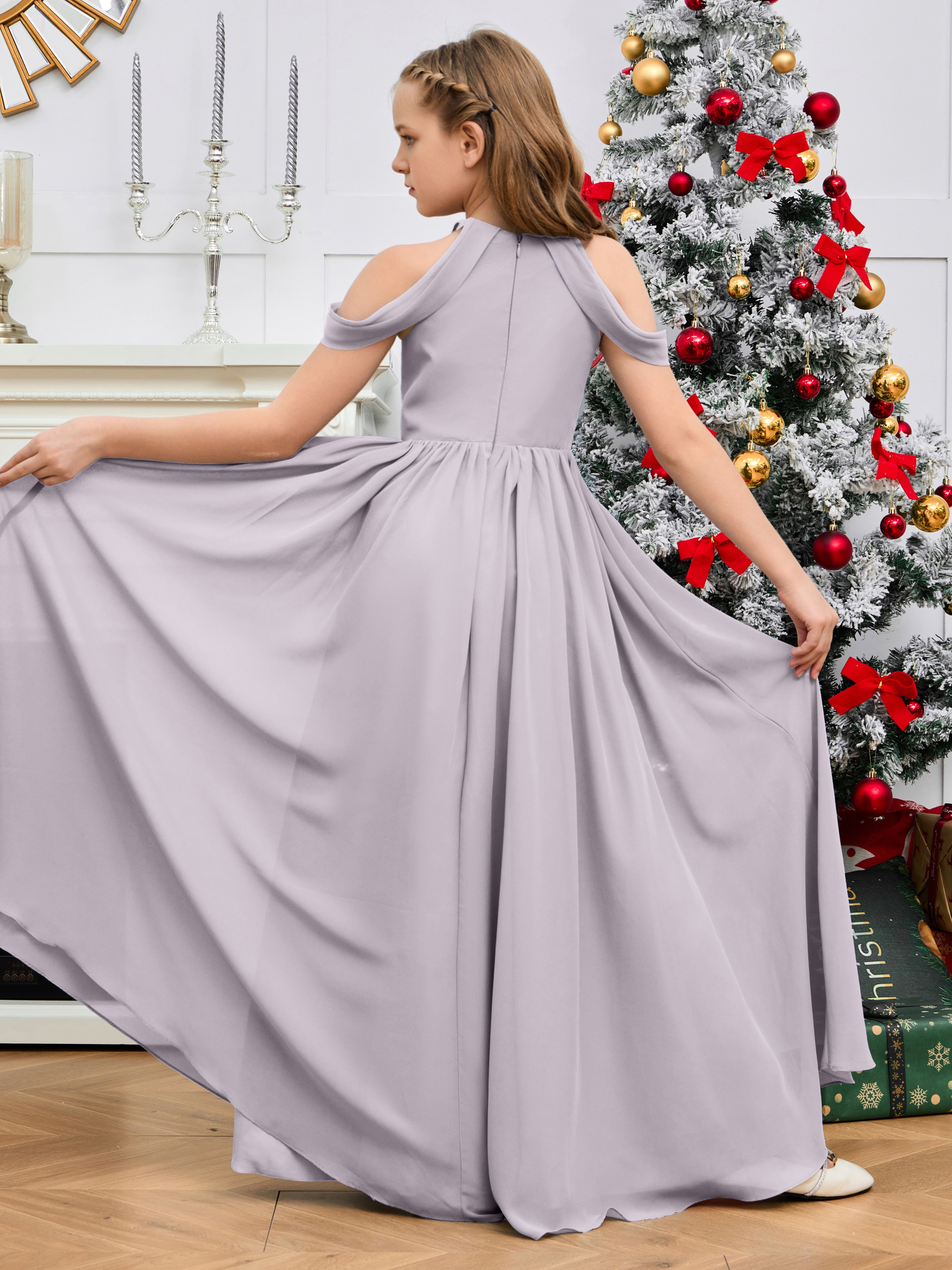 Sleeves Off Shoulder Chiffon Junior Bridesmaid Dress