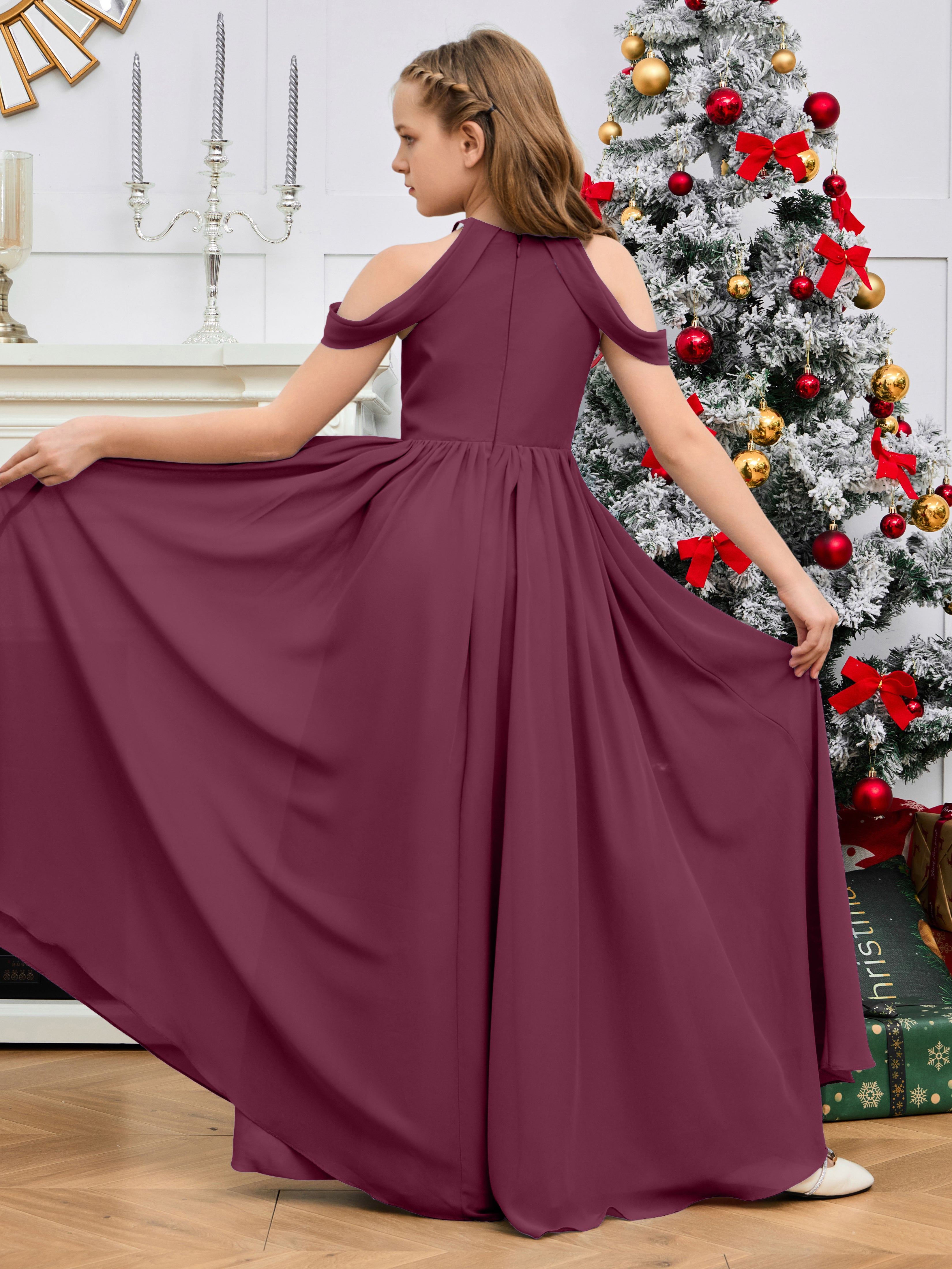 Sleeves Off Shoulder Chiffon Junior Bridesmaid Dress