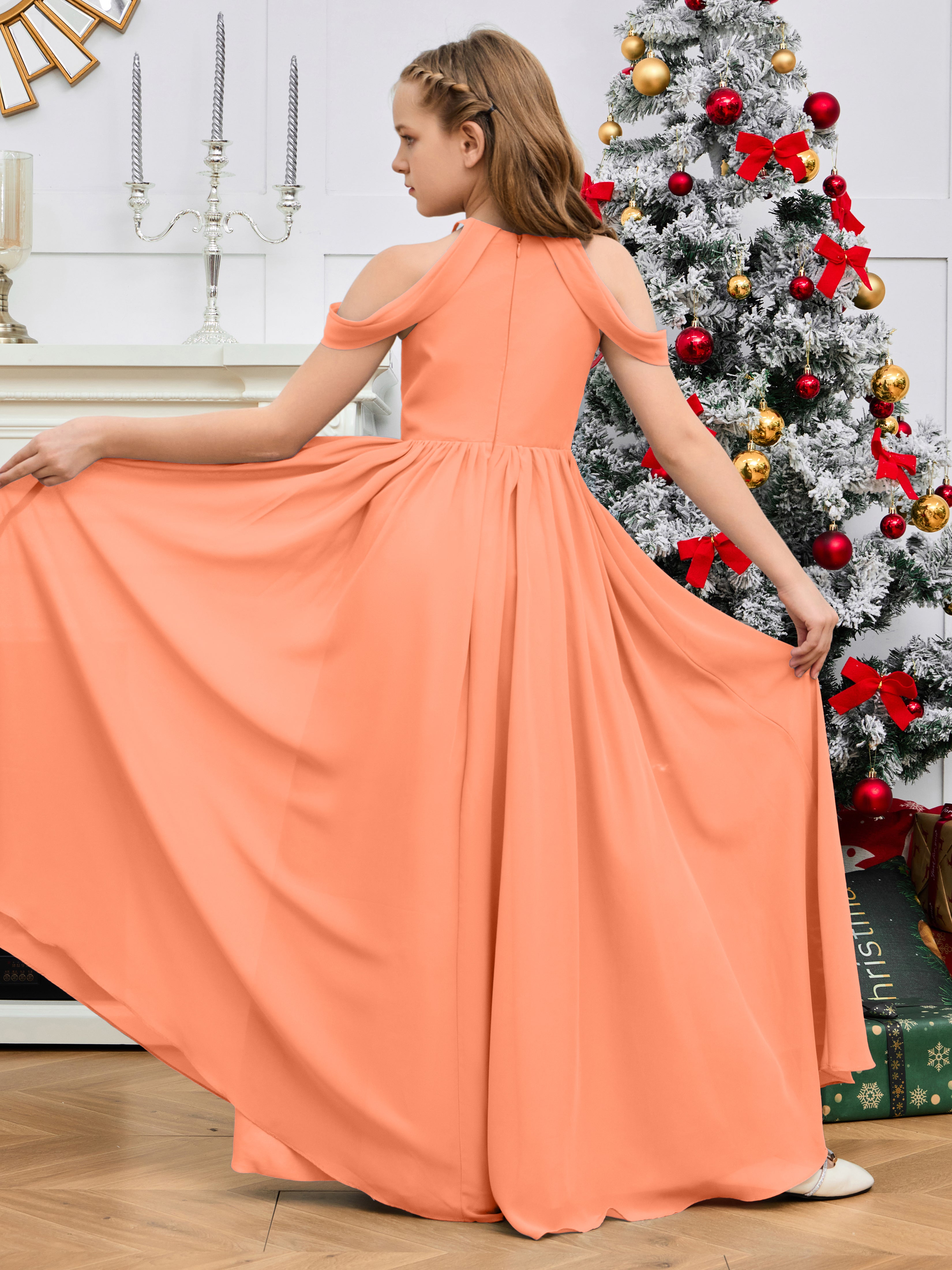 Sleeves Off Shoulder Chiffon Junior Bridesmaid Dress