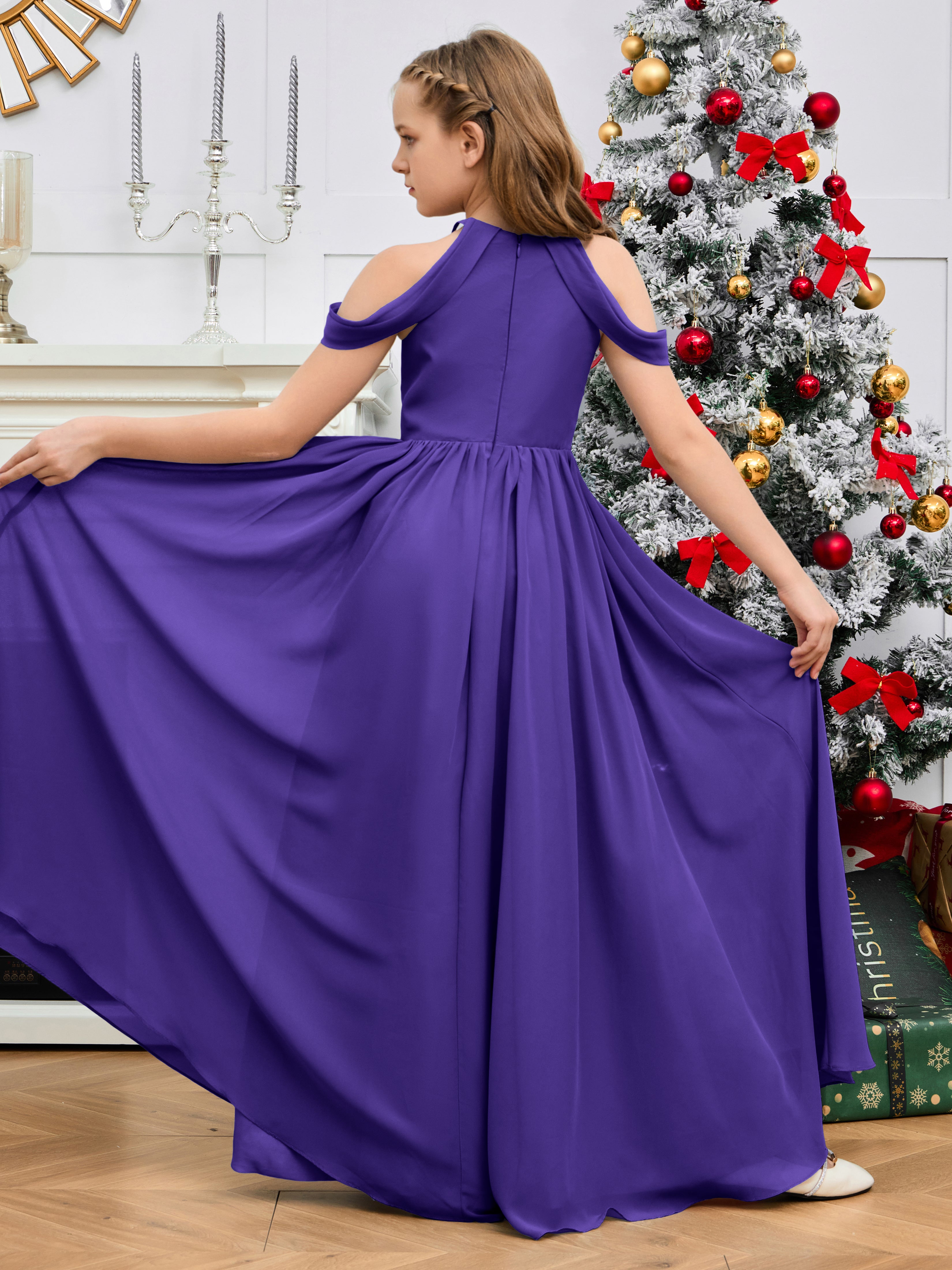 Sleeves Off Shoulder Chiffon Junior Bridesmaid Dress