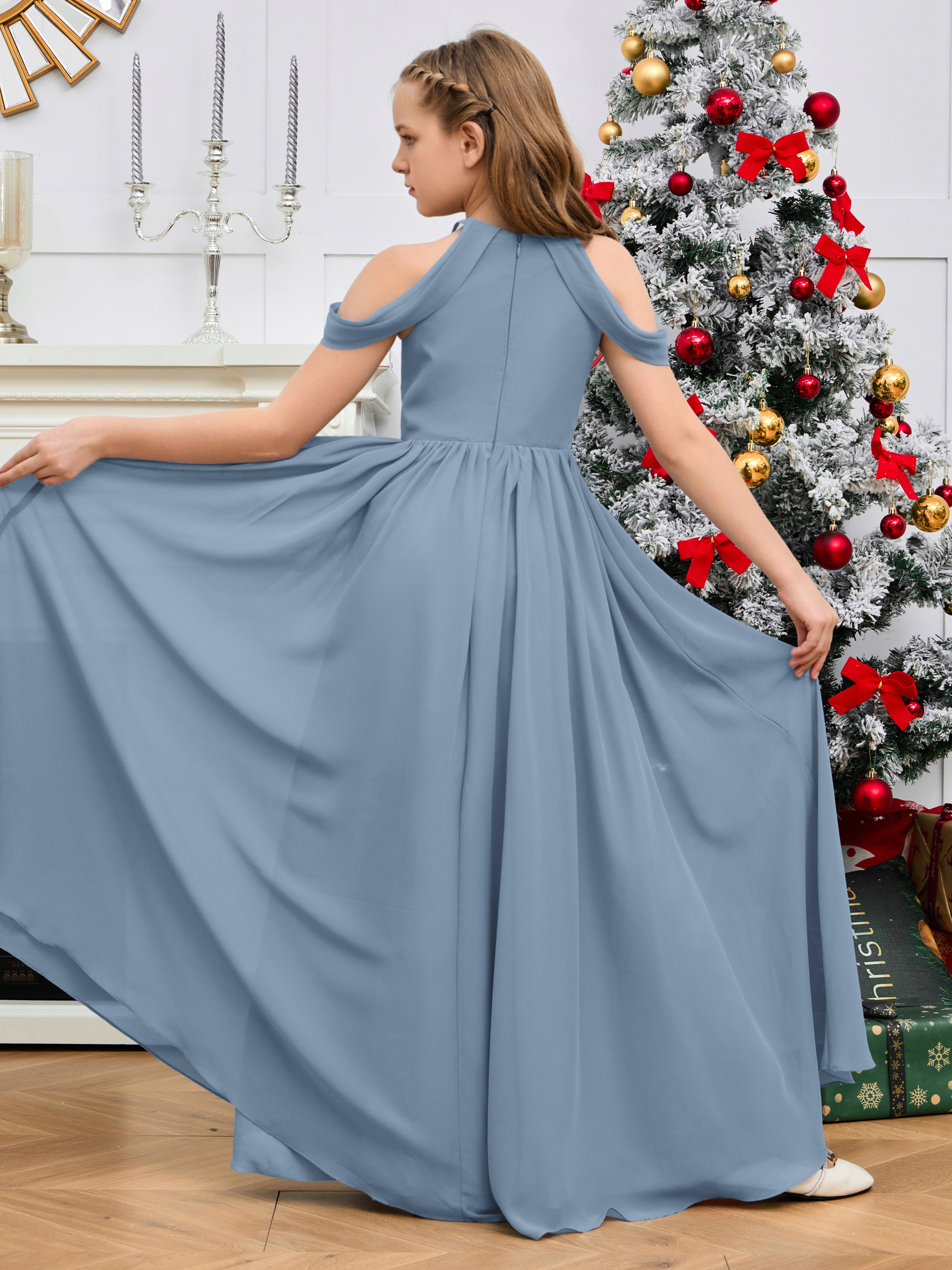 Sleeves Off Shoulder Chiffon Junior Bridesmaid Dress