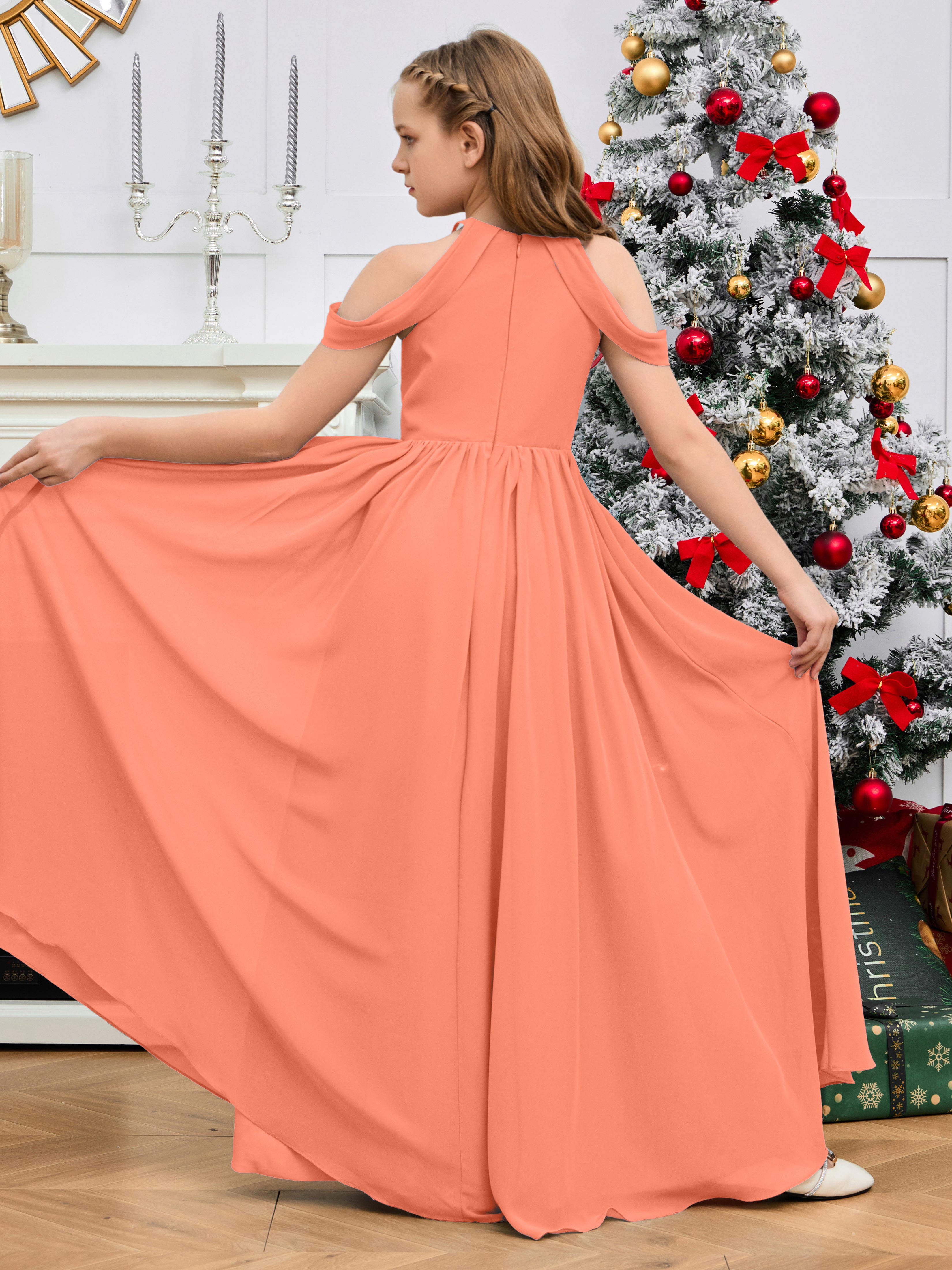 Sleeves Off Shoulder Chiffon Junior Bridesmaid Dress