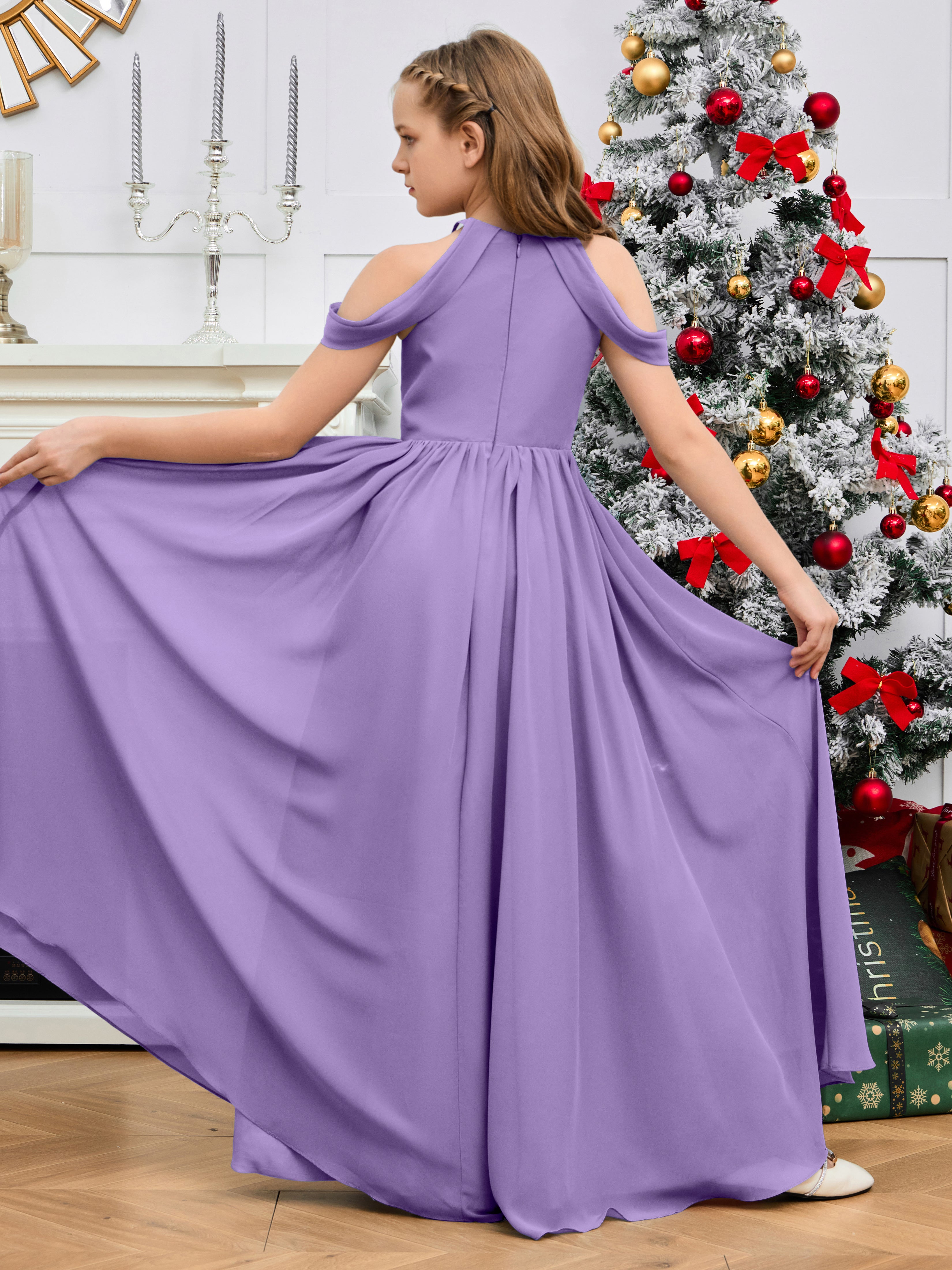 Sleeves Off Shoulder Chiffon Junior Bridesmaid Dress