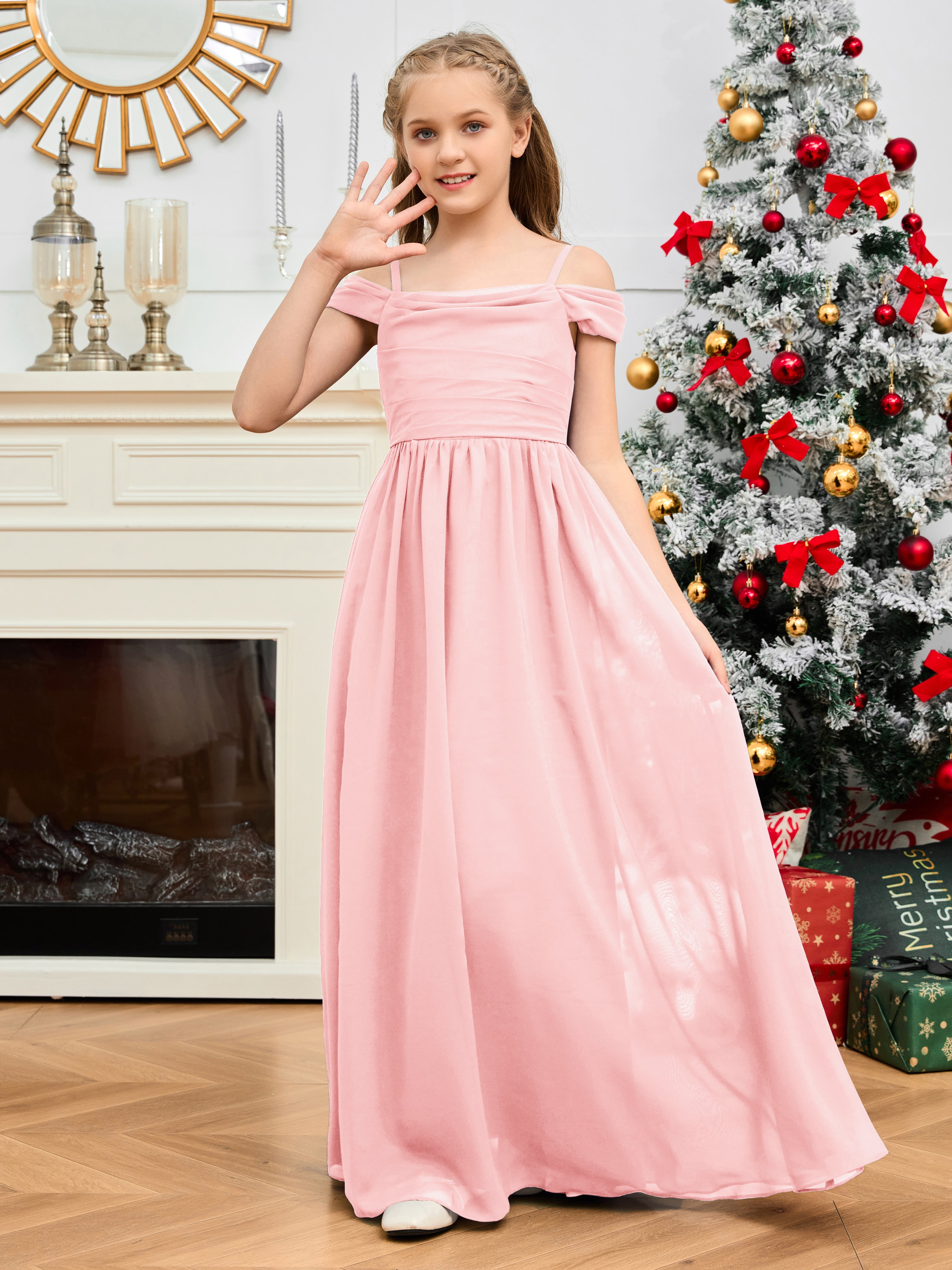 Spaghetti Straps Chiffon Junior Bridesmaid Dress