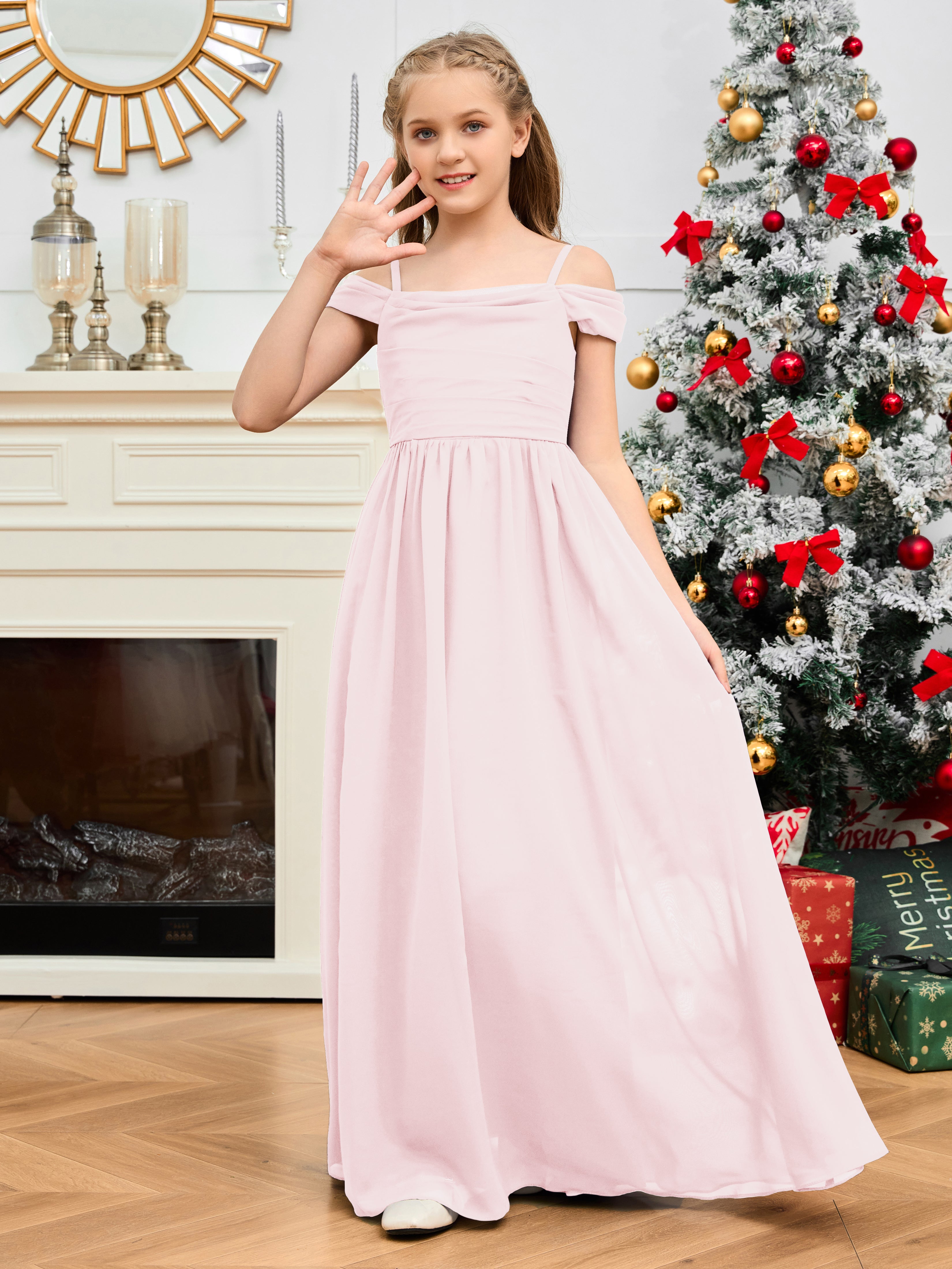 Spaghetti Straps Chiffon Junior Bridesmaid Dress