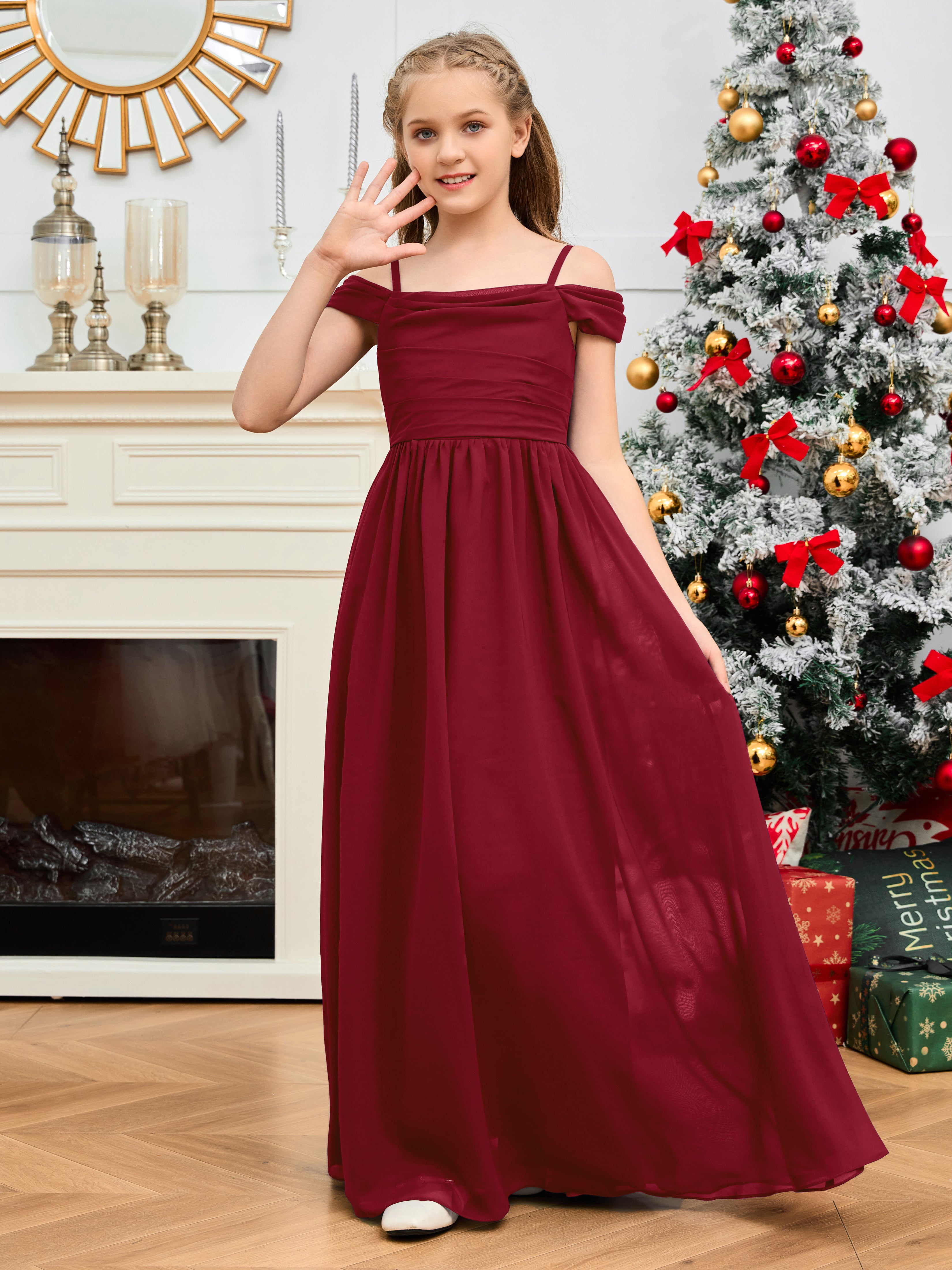 Spaghetti Straps Chiffon Junior Bridesmaid Dress