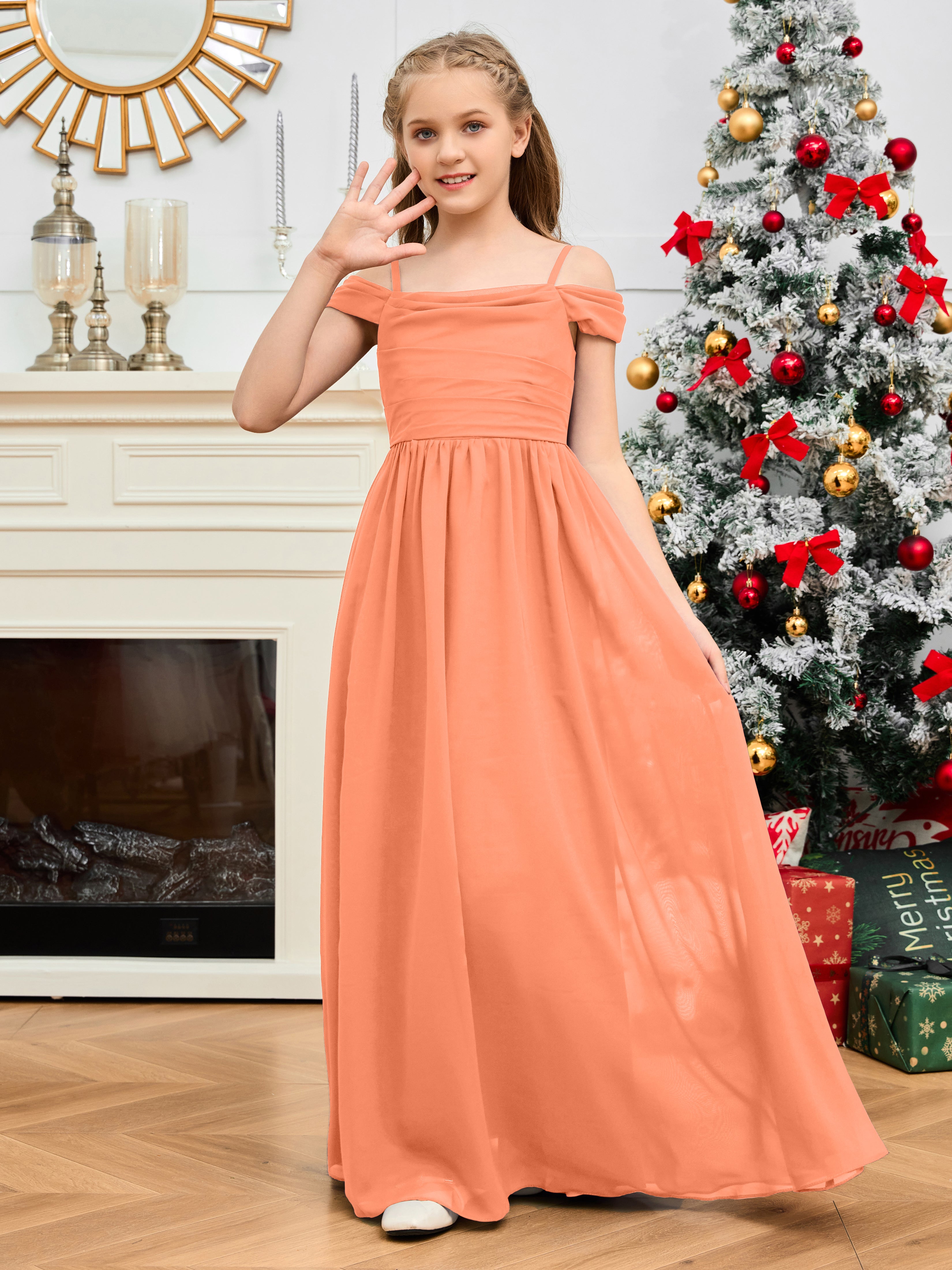 Spaghetti Straps Chiffon Junior Bridesmaid Dress