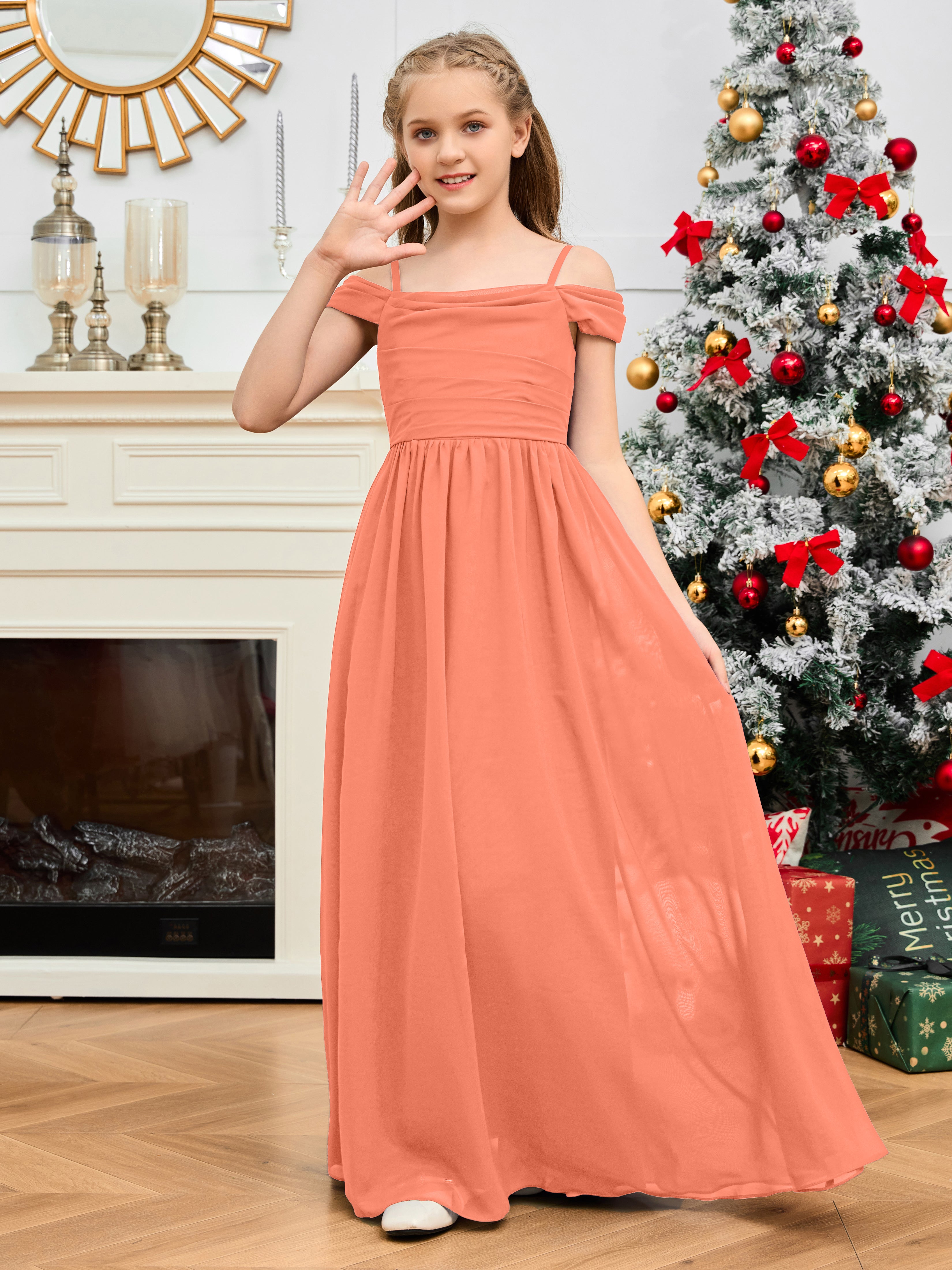 Spaghetti Straps Chiffon Junior Bridesmaid Dress