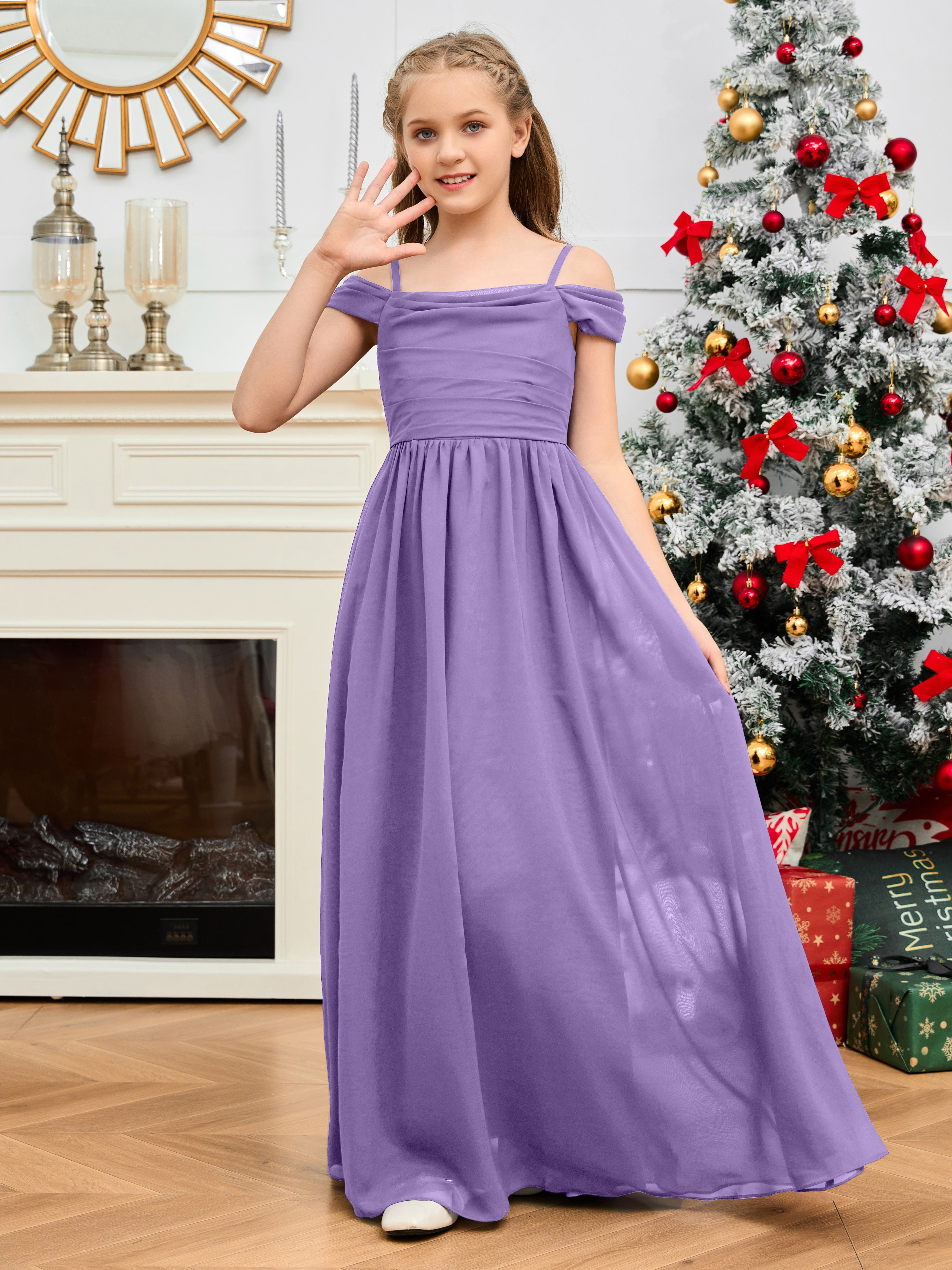 Spaghetti Straps Chiffon Junior Bridesmaid Dress