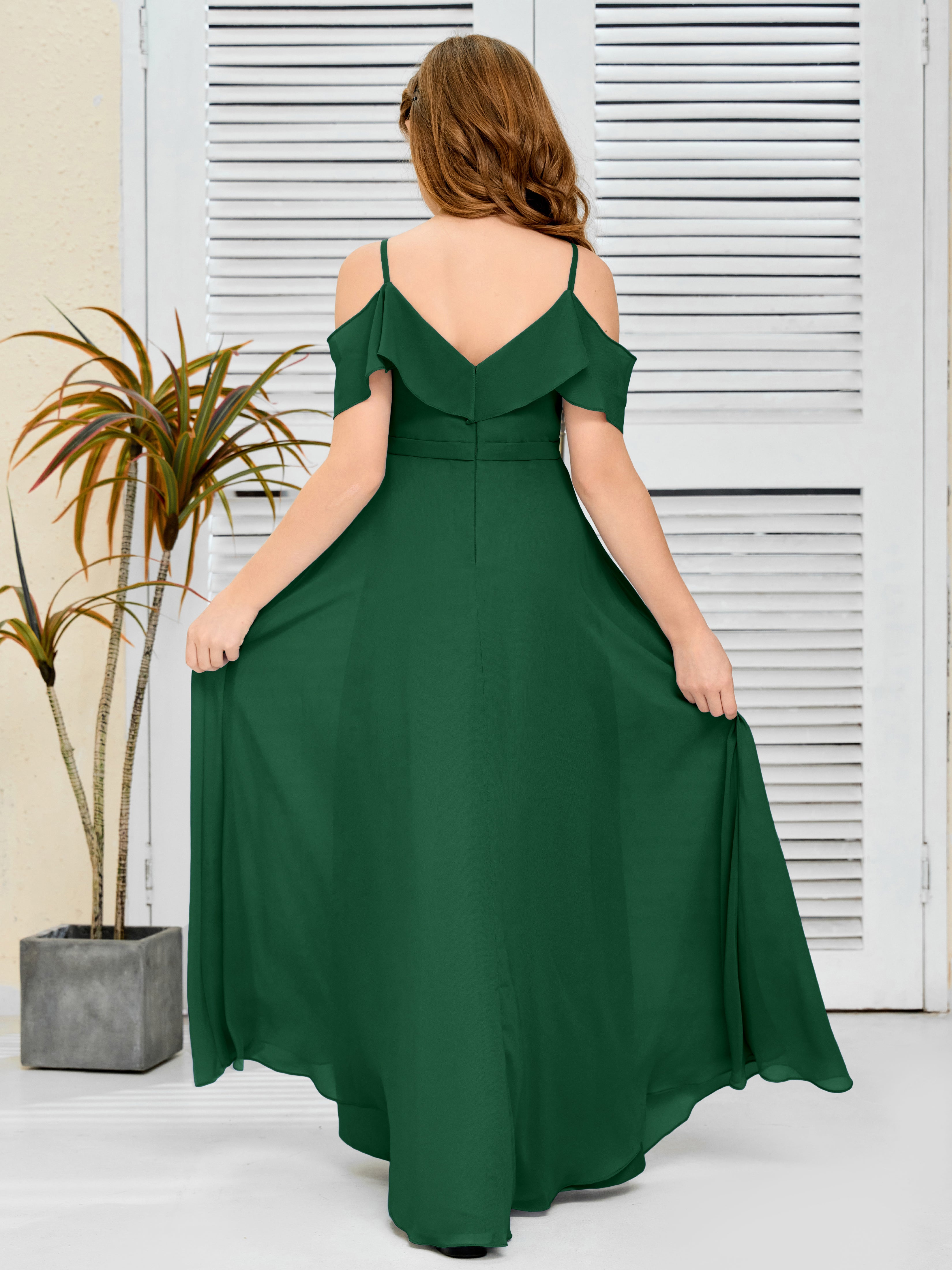 Spaghetti Straps V-Back Chiffon Junior Bridesmaid Dress