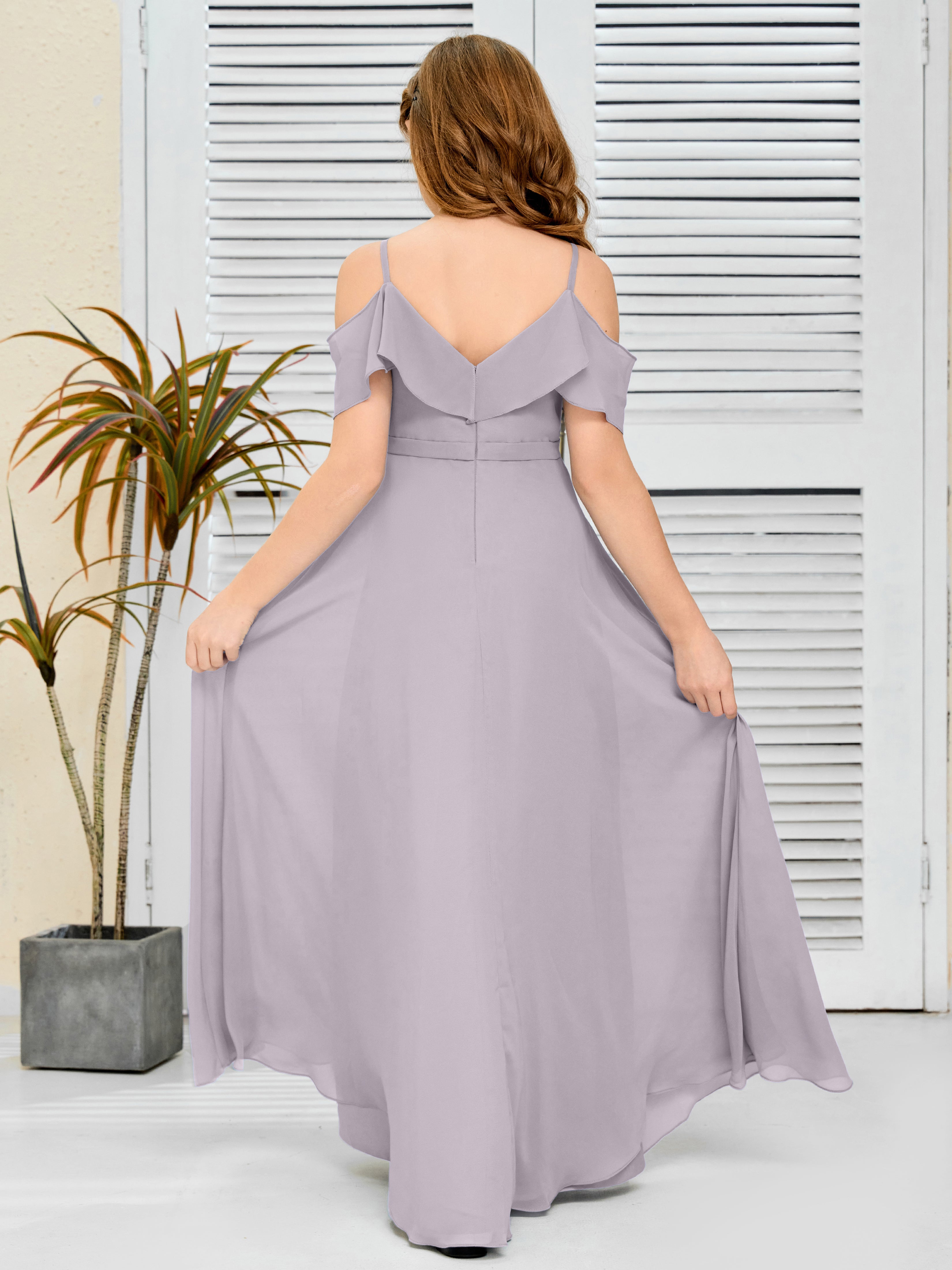 Spaghetti Straps V-Back Chiffon Junior Bridesmaid Dress