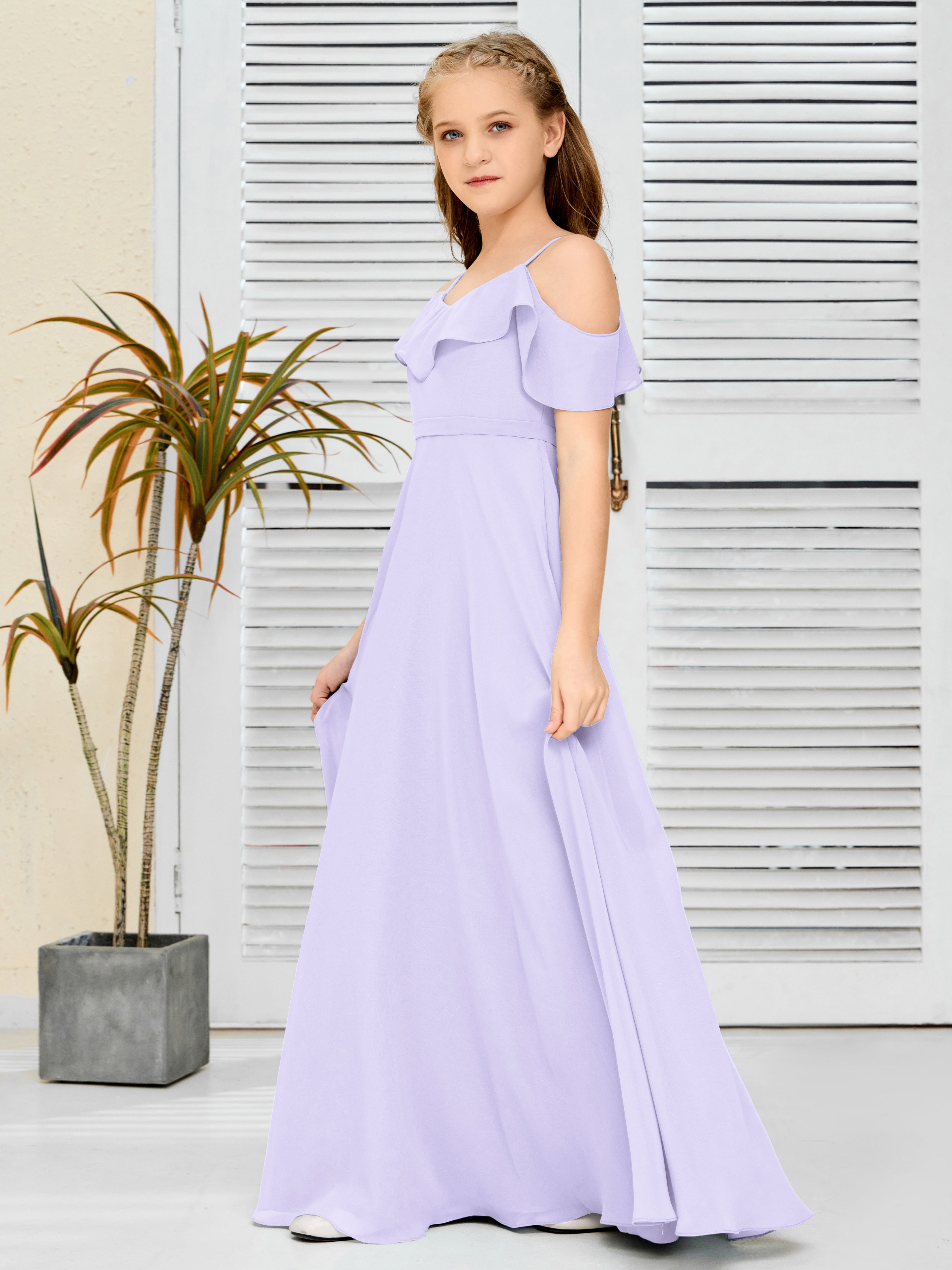 Spaghetti Straps V-Back Chiffon Junior Bridesmaid Dress