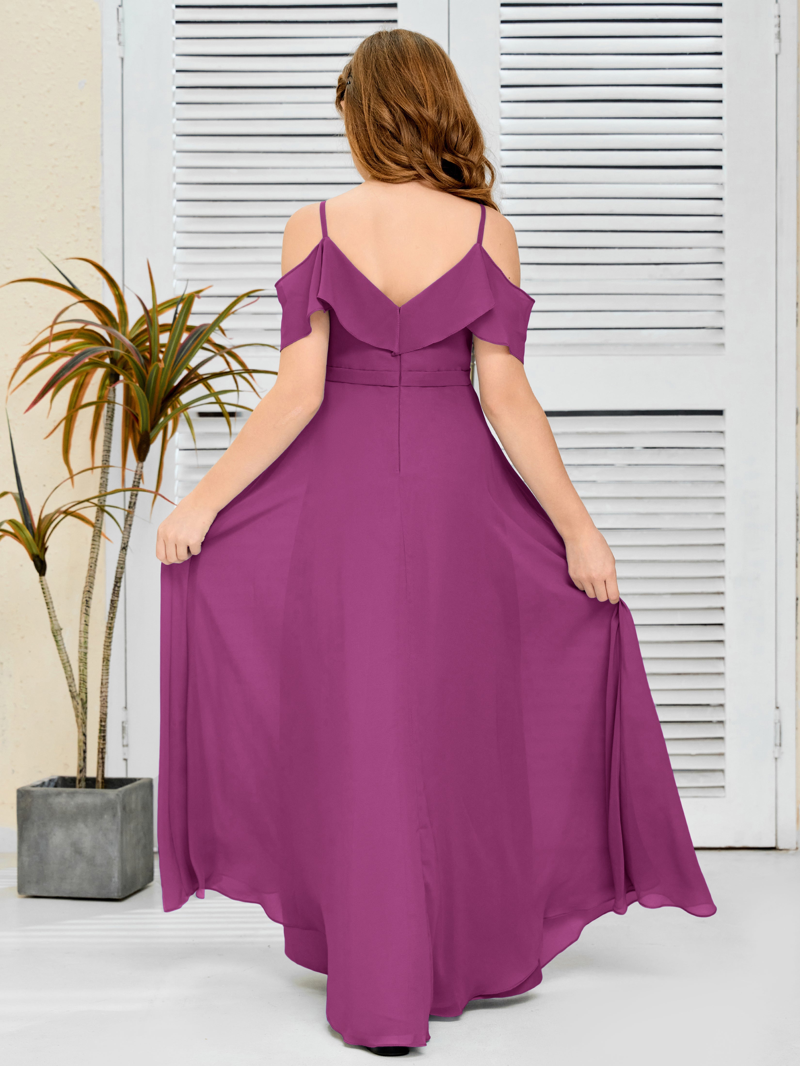 Spaghetti Straps V-Back Chiffon Junior Bridesmaid Dress